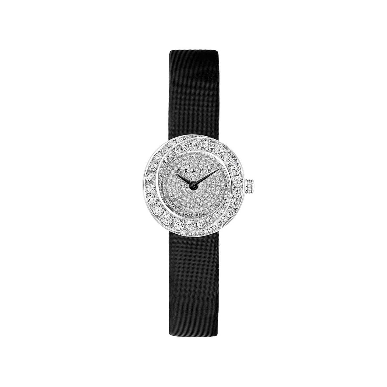 Graff Spiral Quartz 23 mm White Gold Watch  Green Dial   Satin Strap