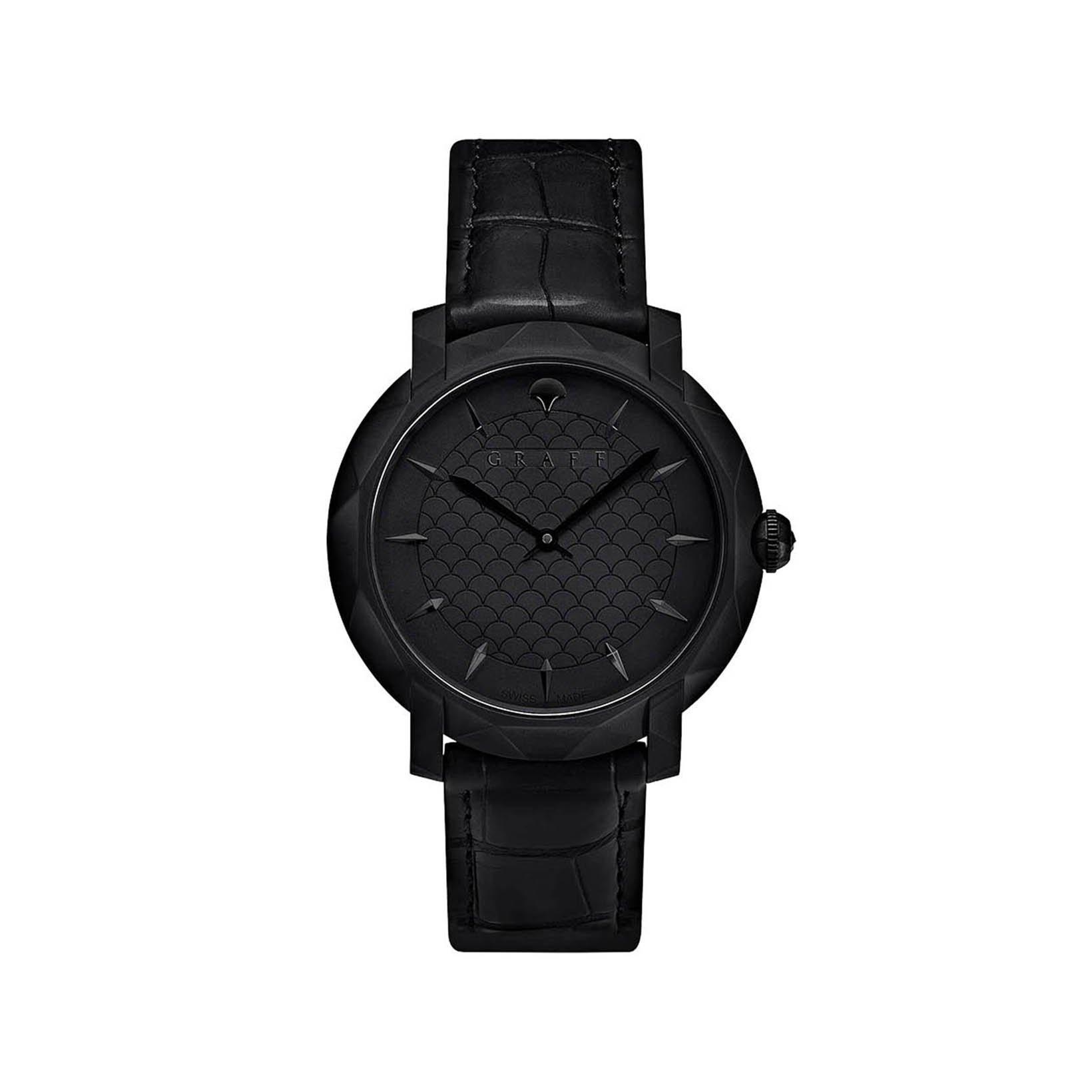 Graff Graffstar Eclipse Automatic 43 mm Titanium Dlc Watch  Black Dial   Alligator Leather Strap