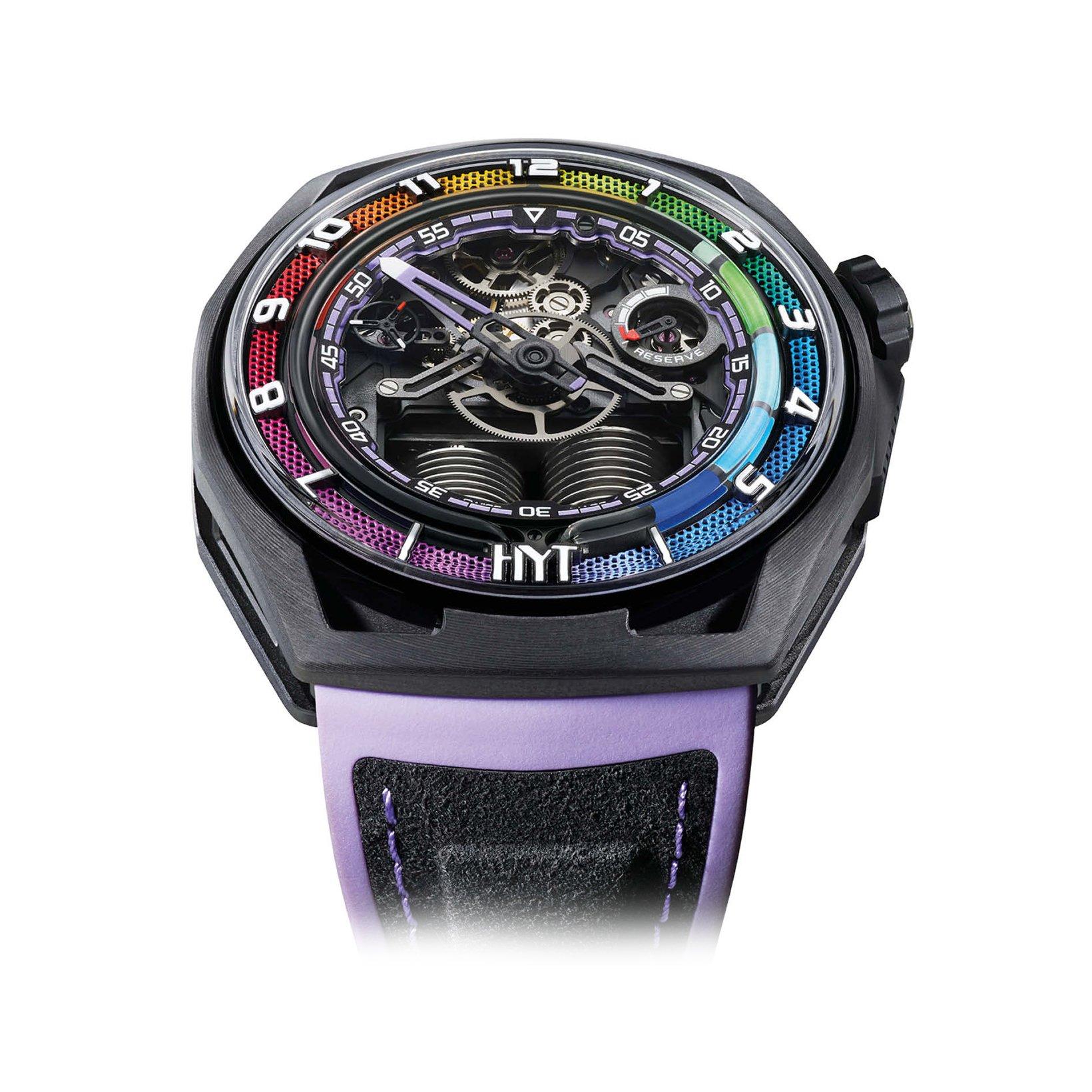 Hyt Hastroid Rainbow Manual Winding 48 mm Black Titanium Watch  Black And Rainbow Dial   Rubber Strap