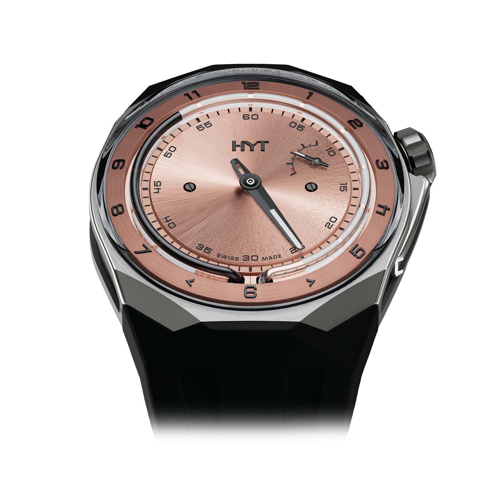 Hyt T1 Titanium Salmon Manual Winding 45 mm Titanium Watch  Salmon Dial   Rubber Strap