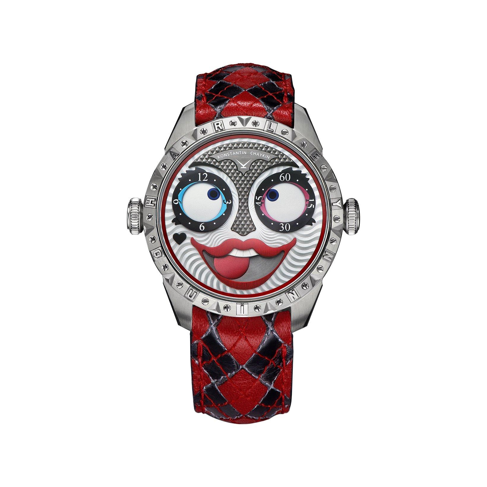 Konstantin Chaykin Wristmons Harley Quinn Automatic 40 mm Stainless Steel Watch  Red Dial   Leather Strap