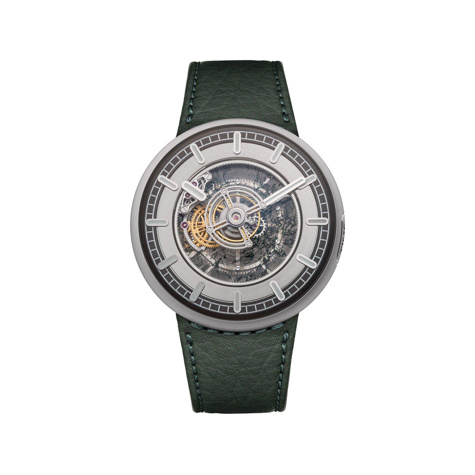 Kross Studio Ks 05 - Central Floating Tourbillon Titanium Moss Agate Manual Winding 45 mm Titanium Watch  Silver Dial   Calf Skin Leather Strap
