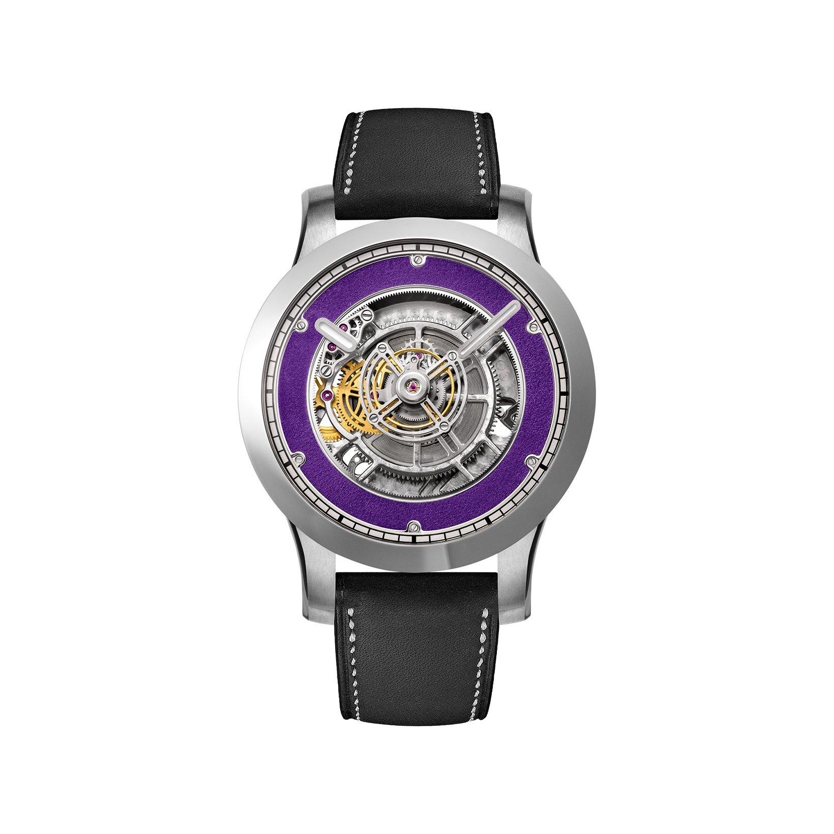 Kross Studio Ks 06 - Central Floating Tourbillon Titanium Purple Manual Winding 42 mm Titanium Watch  Purple Dial   Alligator Leather Strap