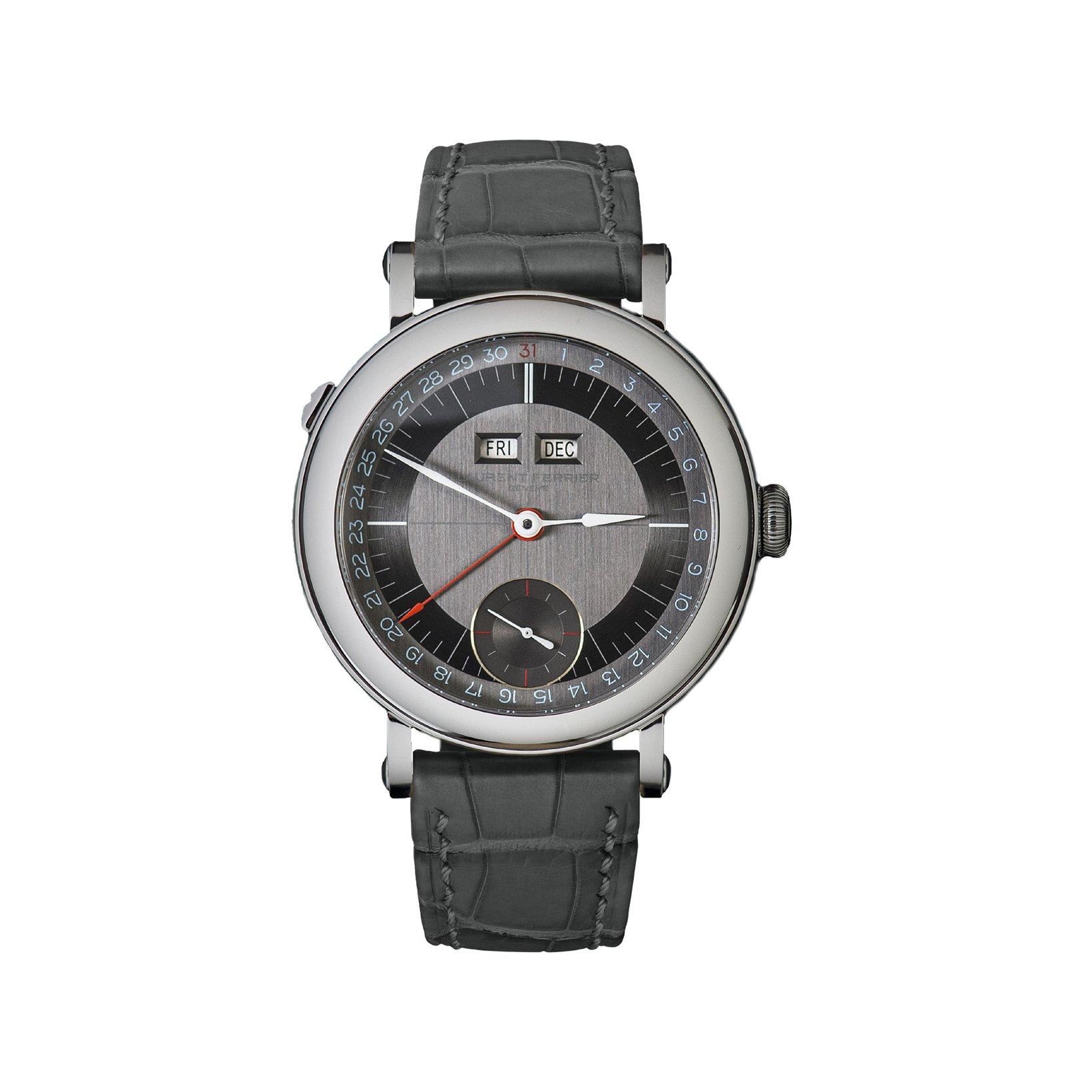 Laurent Ferrier Ecole Quantieme Annuel Ecole Manual Winding 40 mm Stainless Steel Watch  Grey Dial   Alligator Leather Strap