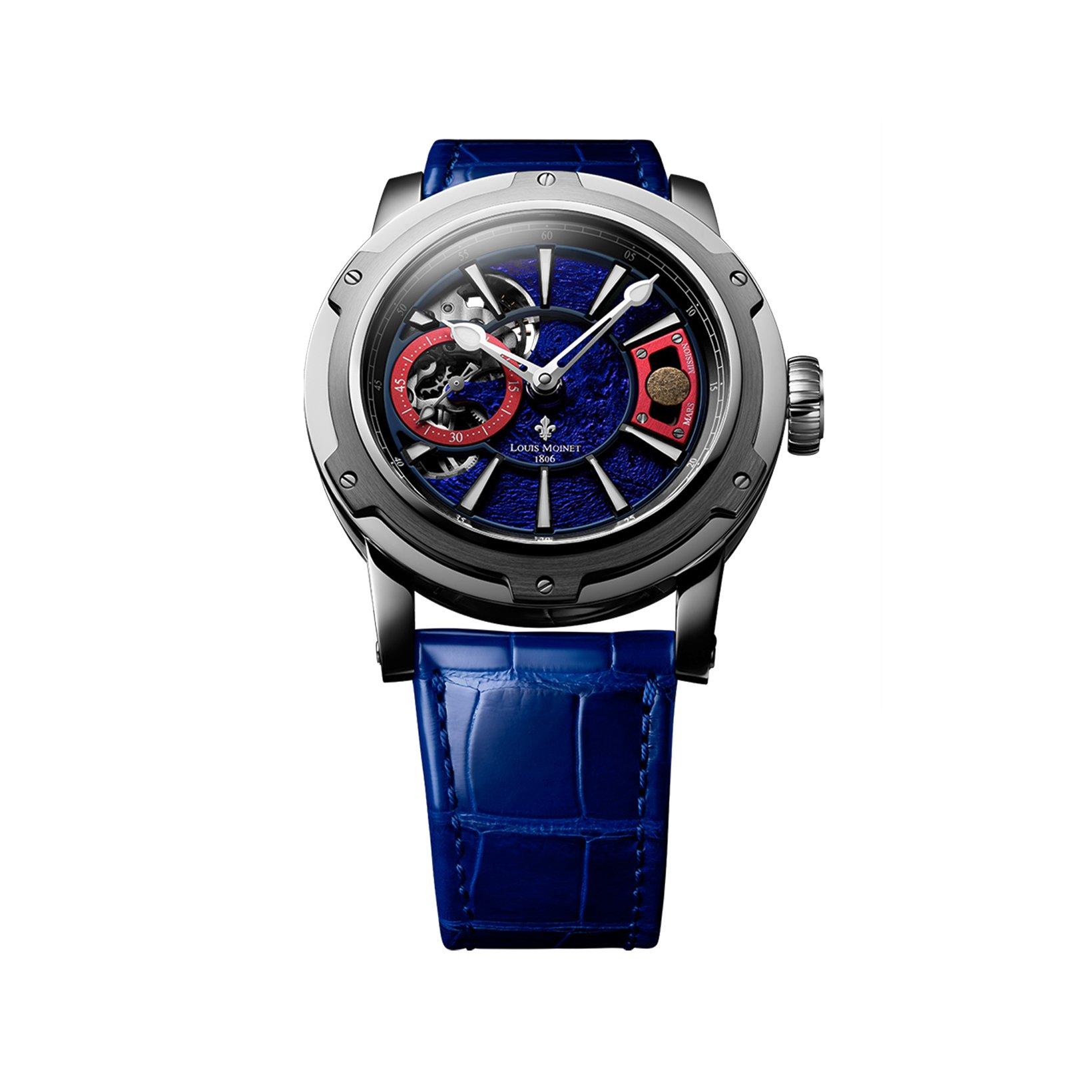 Louis Moinet Mars Mission Automatic 43.2 mm Stainless Steel Watch  Blue Dial   Leather Strap