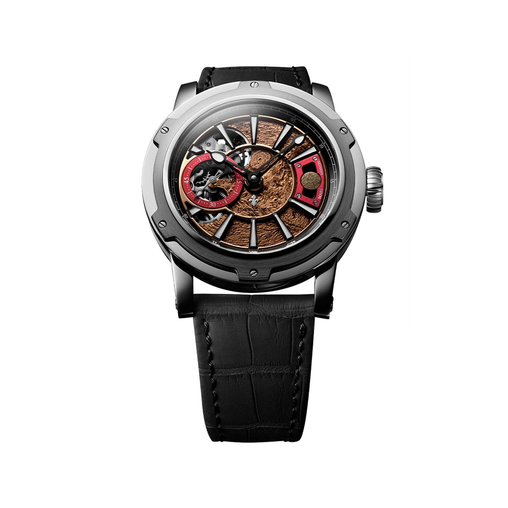 Louis Moinet Mars Mission Automatic 43.2 mm Stainless Steel Watch  Brown Dial   Alligator Leather Strap