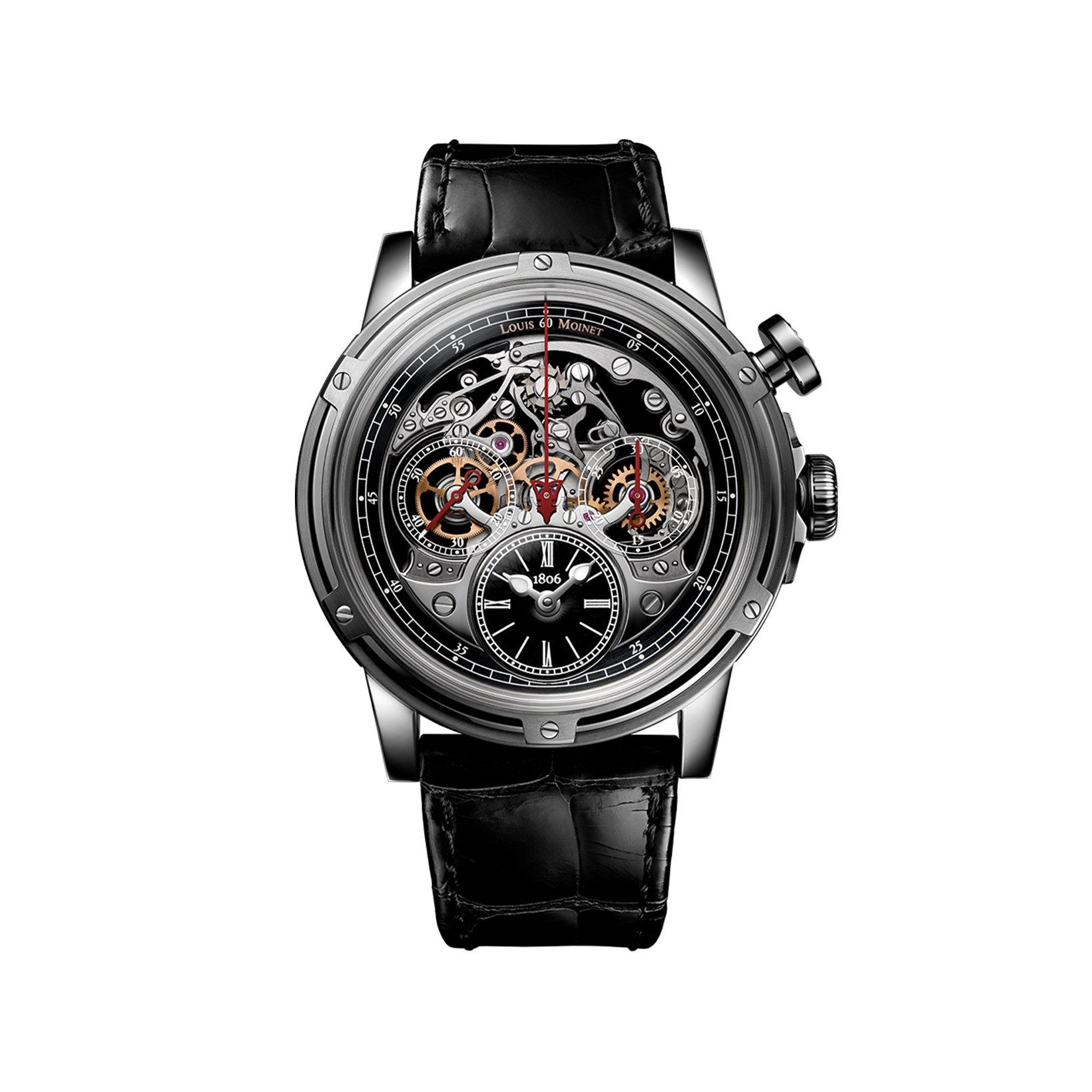 Louis Moinet Memoris Superlight Automatic 46 mm Titanium Watch  Grey Dial   Alligator Leather Strap