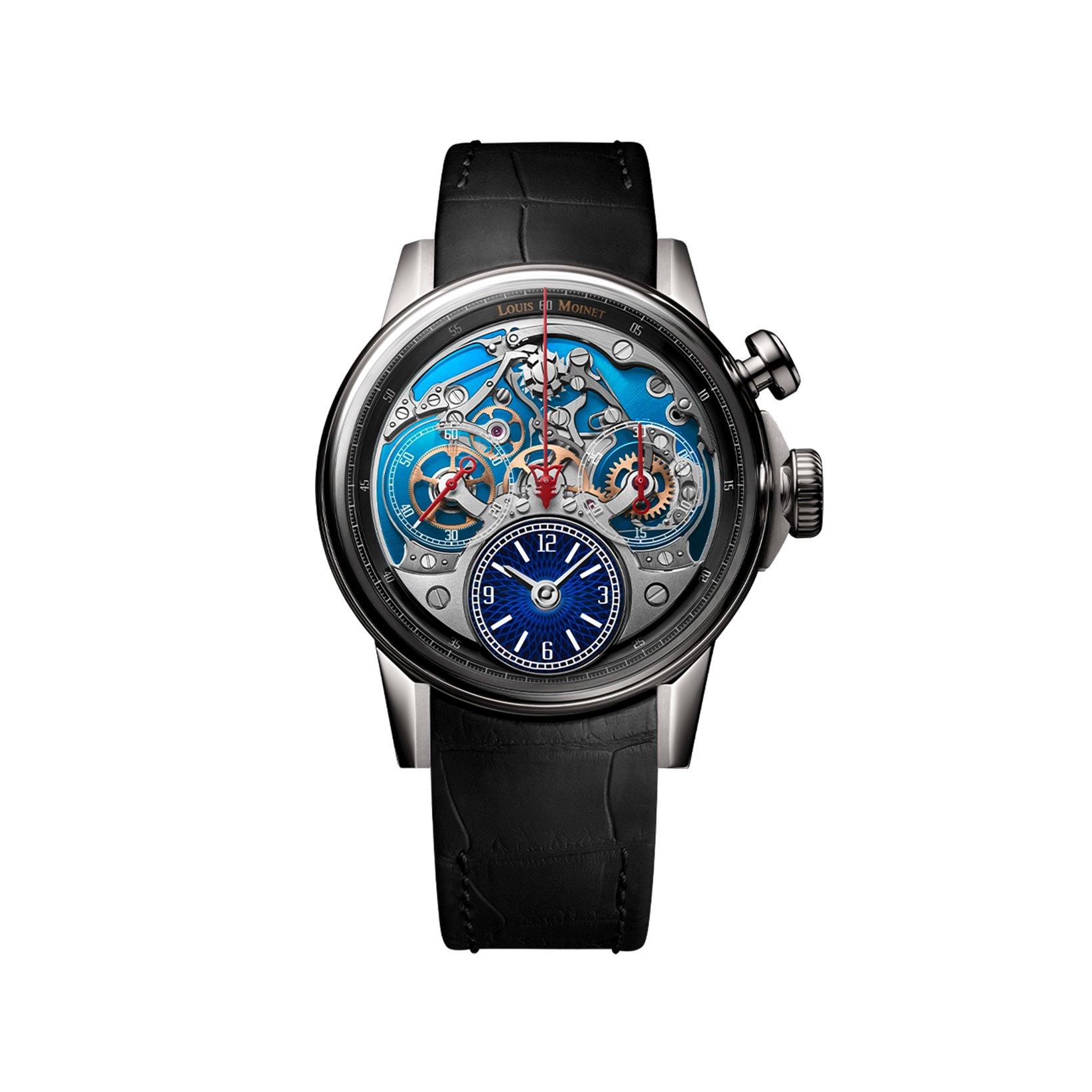 Louis Moinet Memoris Spirit Automatic 40.7 mm Titanium Watch  Blue Dial   Alligator Leather Strap
