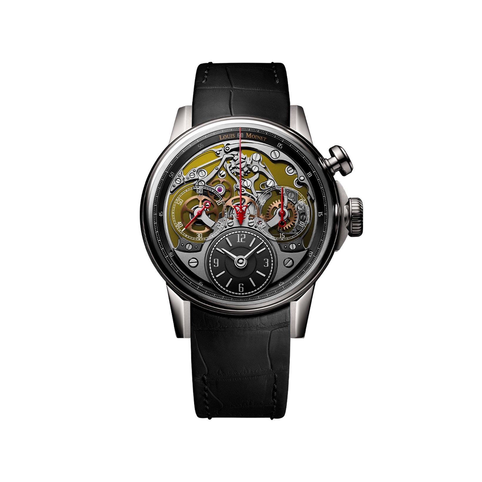 Louis Moinet Memoris Spirit Automatic 40.7 mm Titanium Watch  Black Dial   Alligator Leather Strap