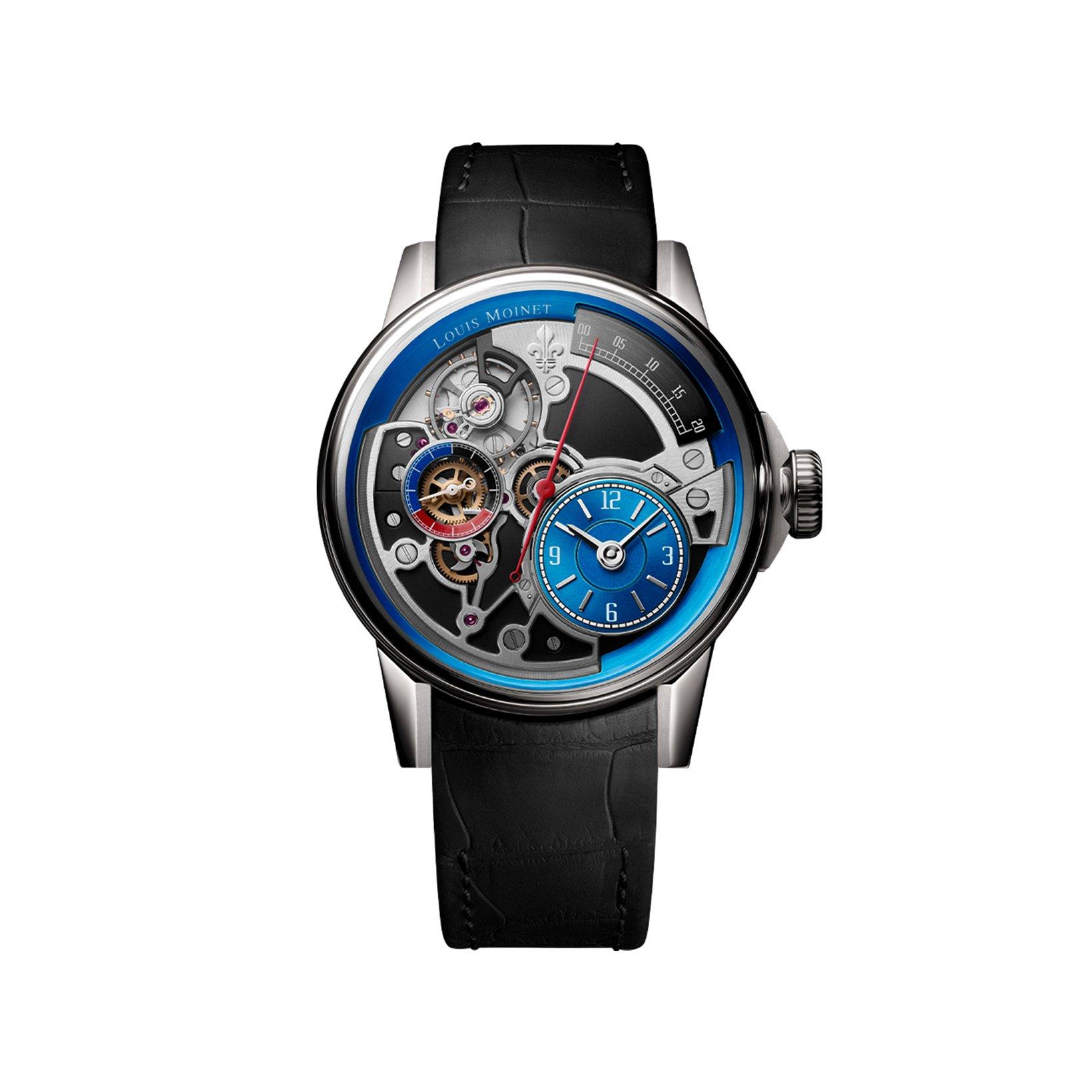 Louis Moinet Tempograph Spirit Automatic 40.7 mm Titanium Watch  Blue Dial   Alligator Leather Strap