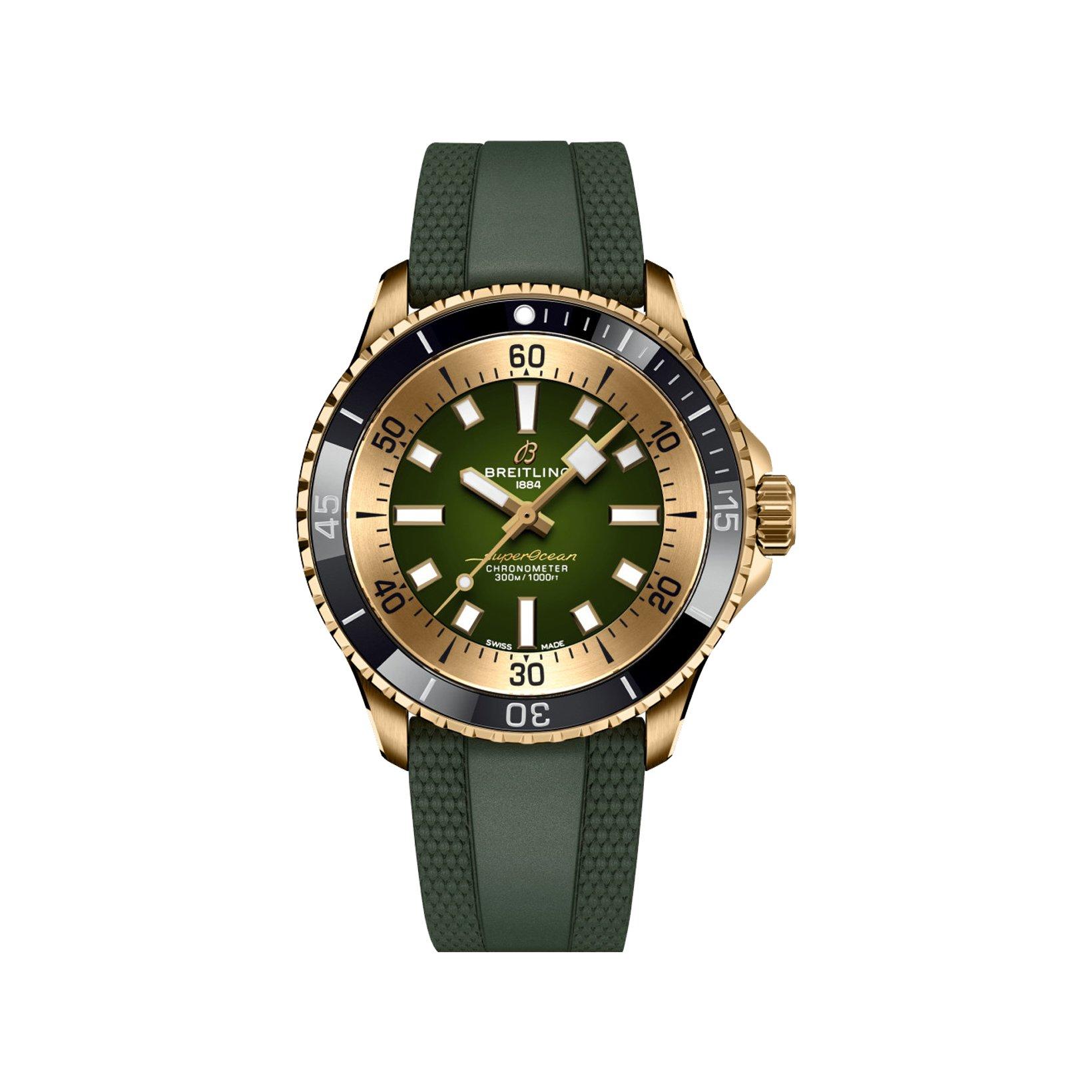 Breitling Superocean B17 Automatic 42 mm Bronze Watch  Green Dial   Rubber Strap