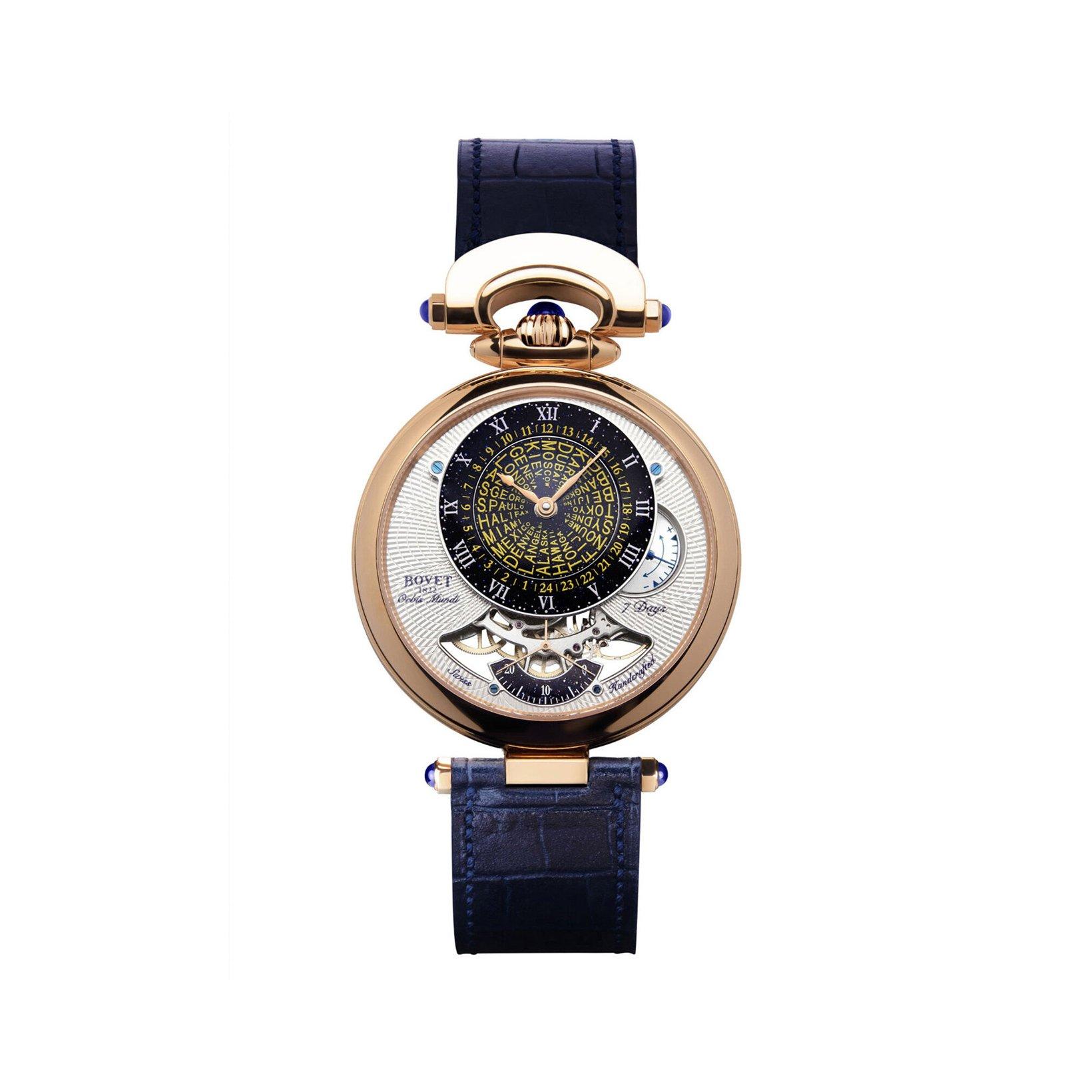 Bovet Fleurier Orbis Mundi Manual Winding 42 mm Red Gold Watch  Blue Dial   Croco Leather Strap