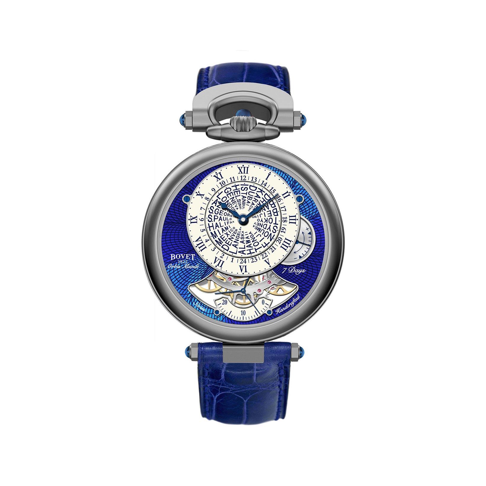 Bovet Fleurier Orbis Mundi Manual Winding 42 mm Titanium Watch  Ivory Dial   Croco Leather Strap