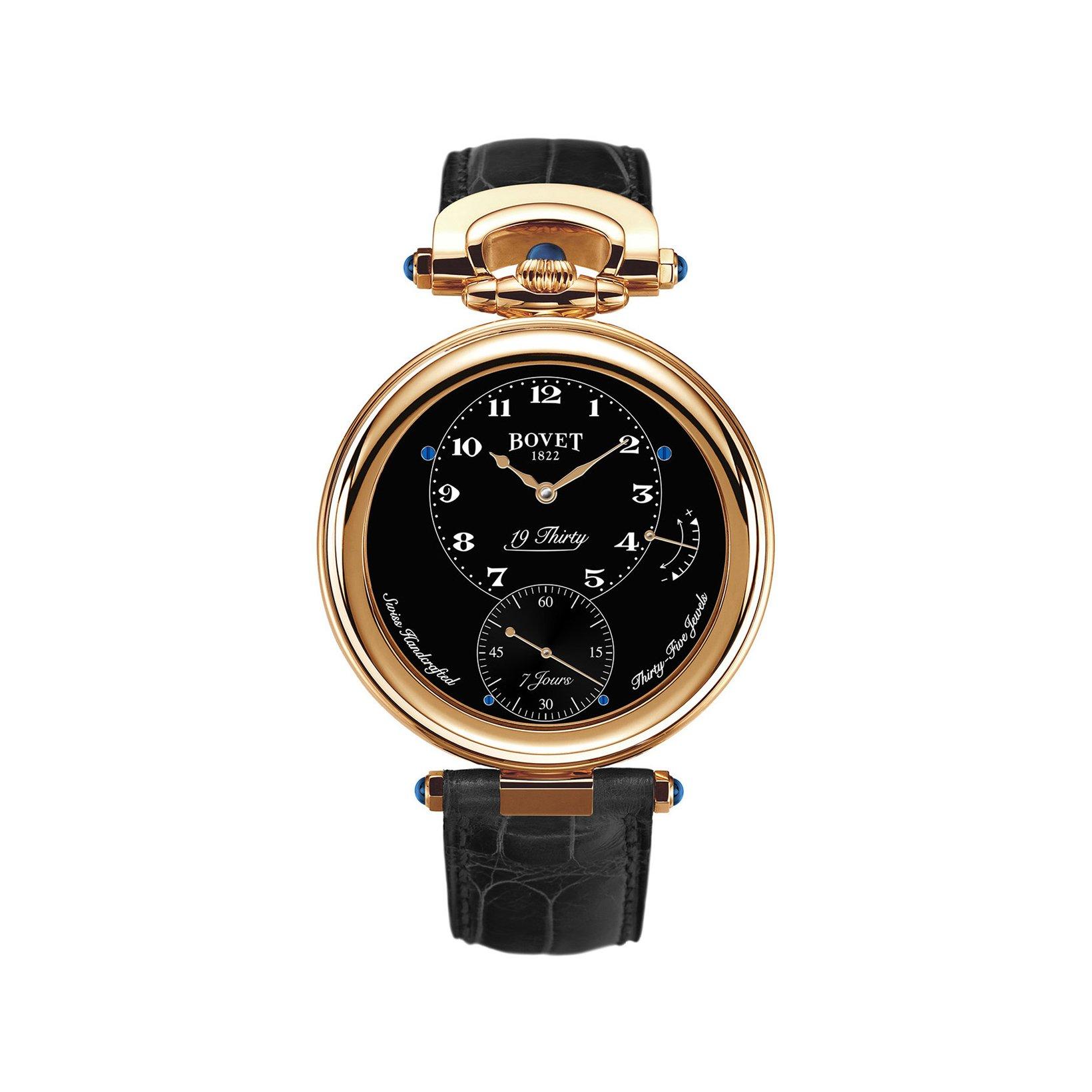 Bovet Fleurier 19thirty Manual Winding 42 mm Red Gold Watch  Black Dial   Croco Leather Strap