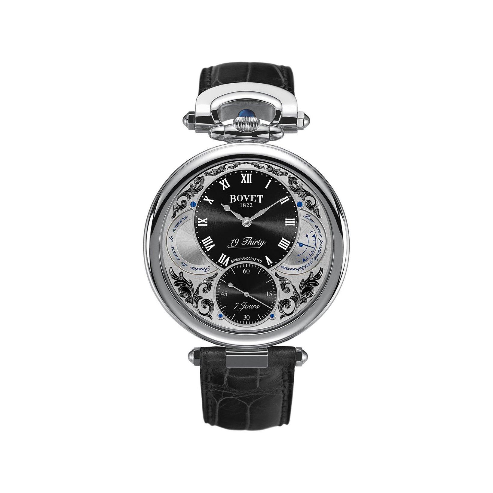 Bovet Fleurier 19thirty Manual Winding 42 mm Stainless Steel Watch  Black Dial   Croco Leather Strap
