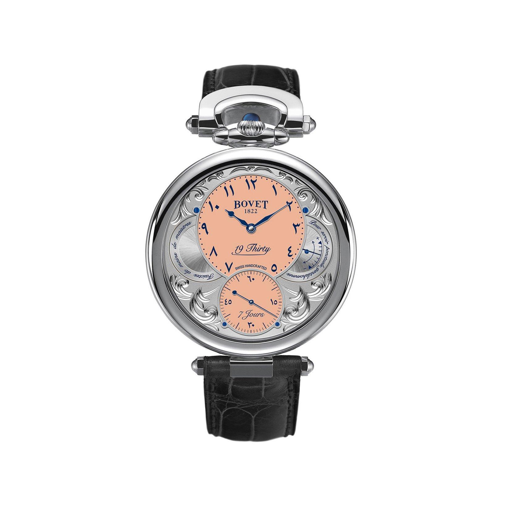 Bovet Fleurier 19thirty Manual Winding 42 mm Stainless Steel Watch  Salmon Dial   Croco Leather Strap