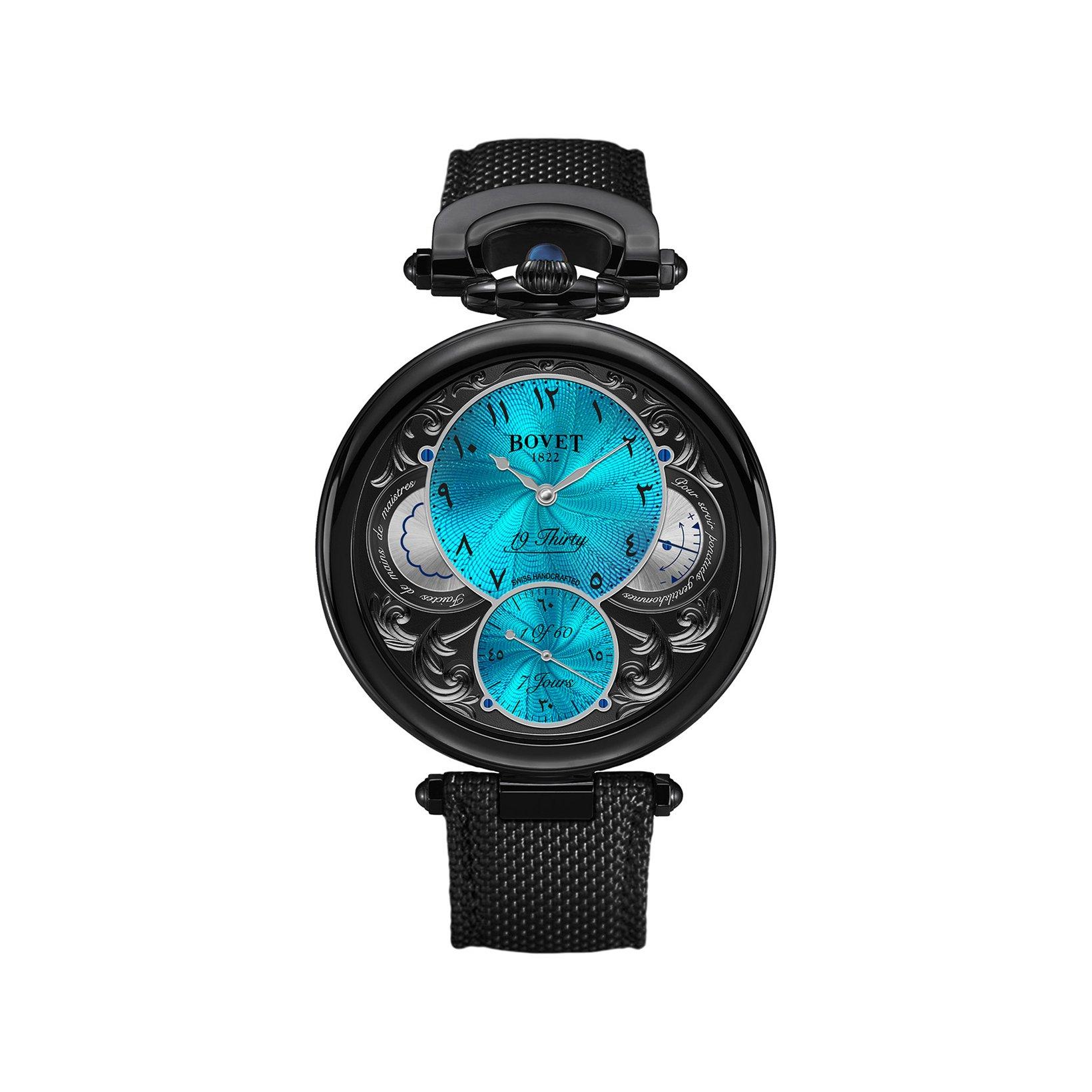 Bovet Fleurier 19thirty Manual Winding 42 mm Stainless Steel And Black Pvd Watch  Turquoise Dial   Croco Leather Strap