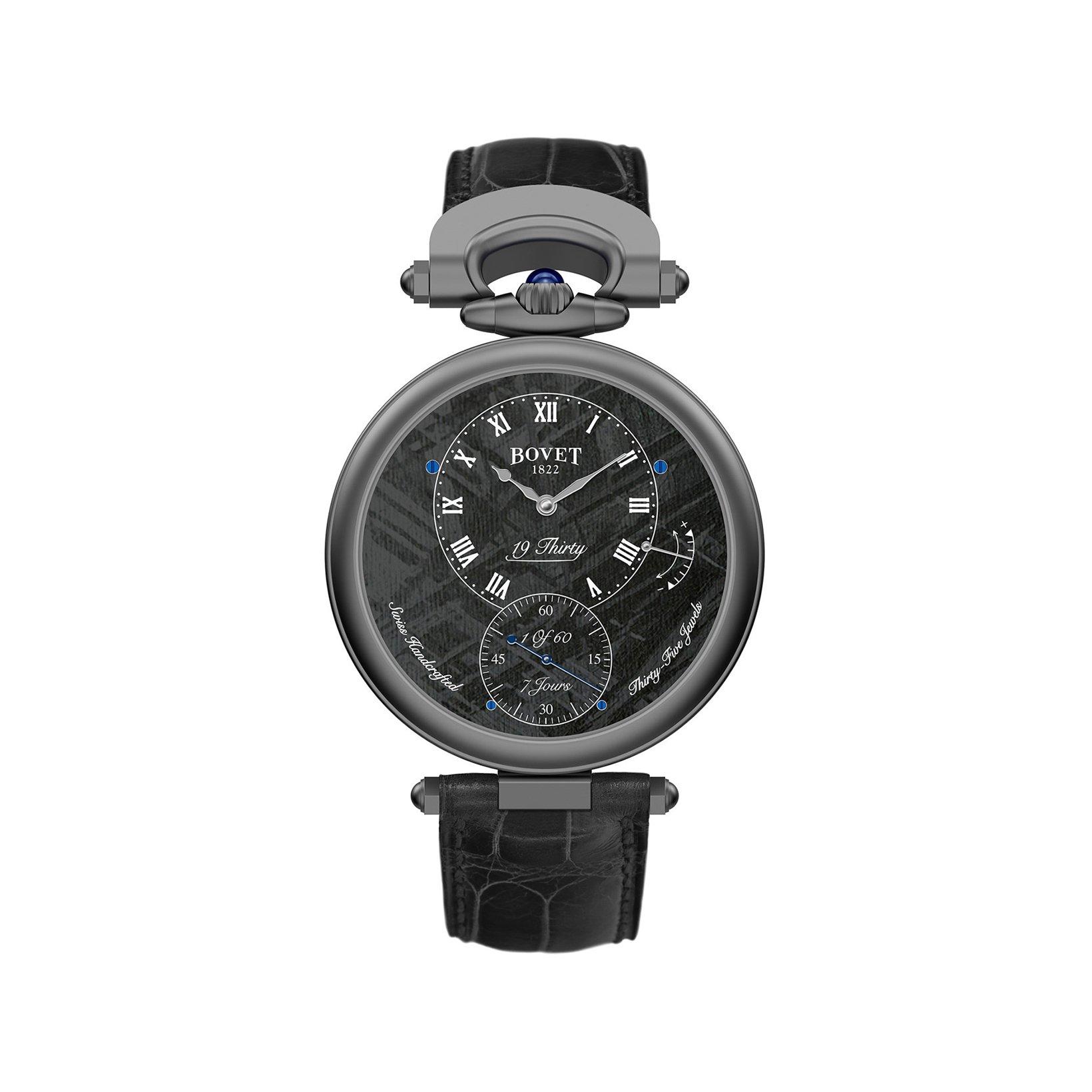 Bovet Fleurier 19thirty Manual Winding 42 mm Sandblasted Titanium Watch  Black Dial   Croco Leather Strap