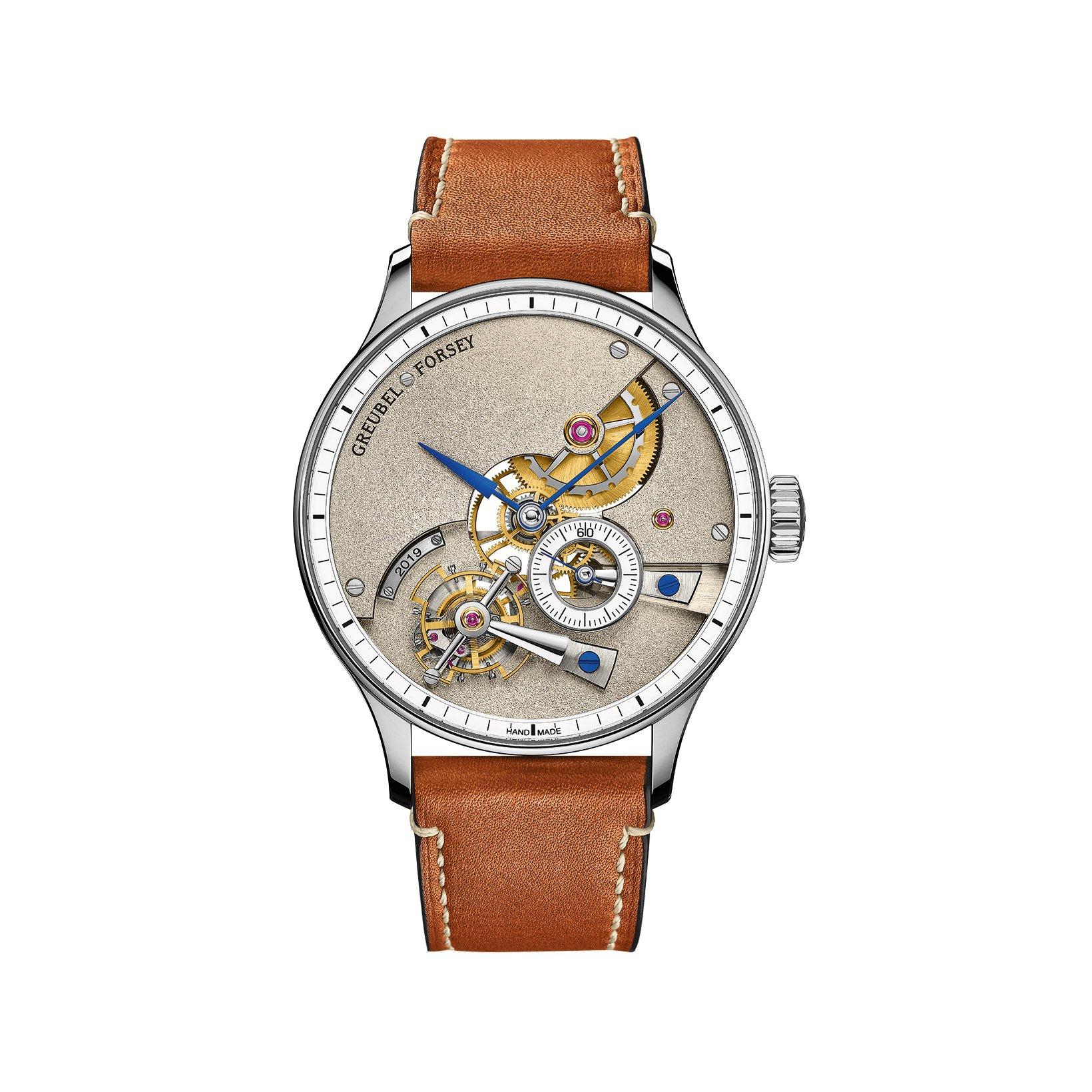 Greubel Forsey Handmade 1 Manual Winding 43.5 mm White Gold Watch  Yellow Dial   Leather Strap