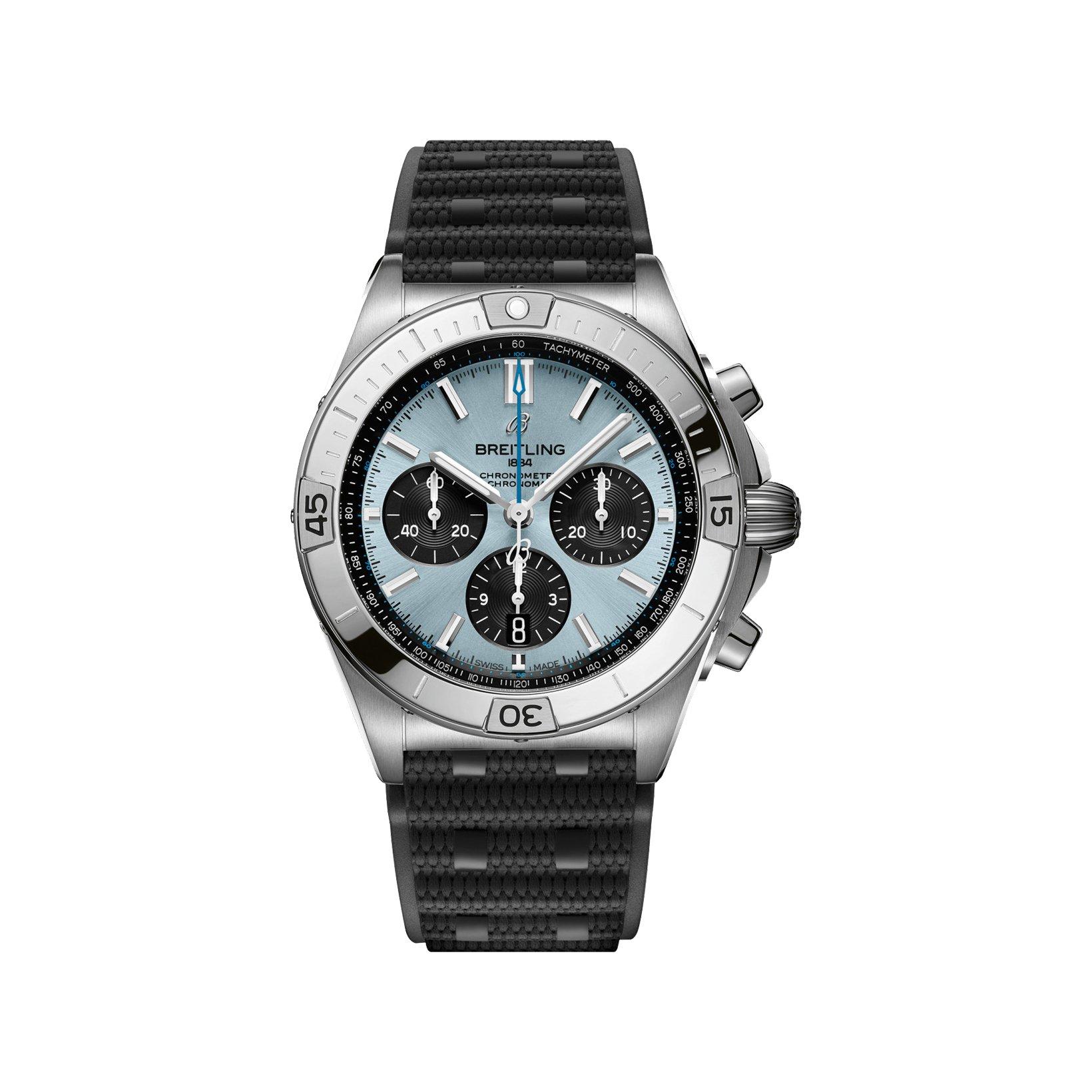 Breitling Chronomat B01 Automatic 42 mm Stainless Steel And Platinum Watch  Blue And Black Dial   Rubber Strap