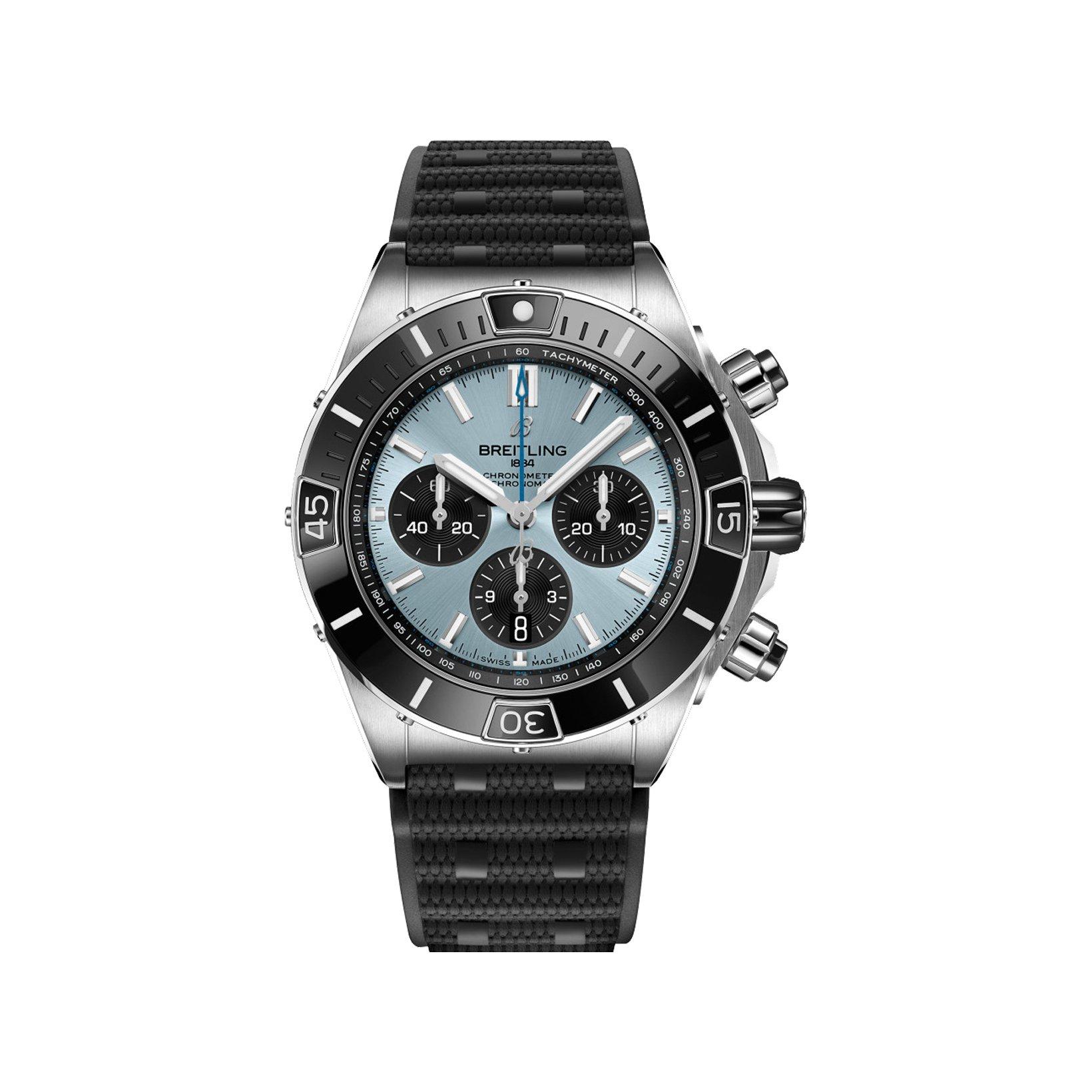 Breitling Chronomat B01 Automatic 44 mm Stainless Steel And Platinum Watch  Ice Blue Dial   Rubber Strap