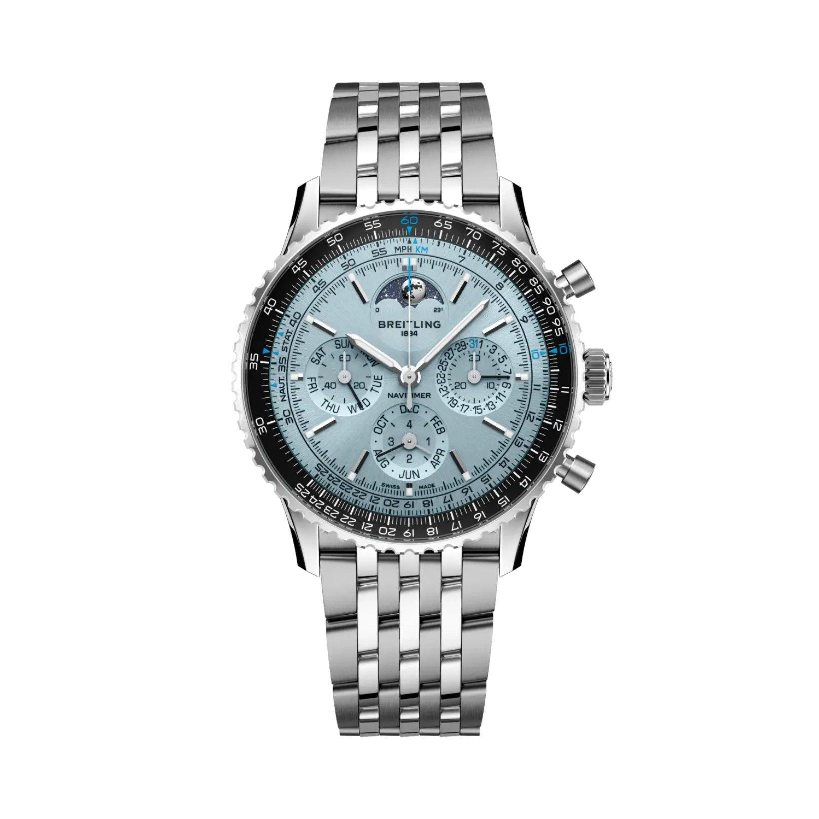 Breitling Navitimer B19 Automatic 43 mm Stainless Steel And Platinum Watch  Ice Blue Dial  Stainless Steel Bracelet