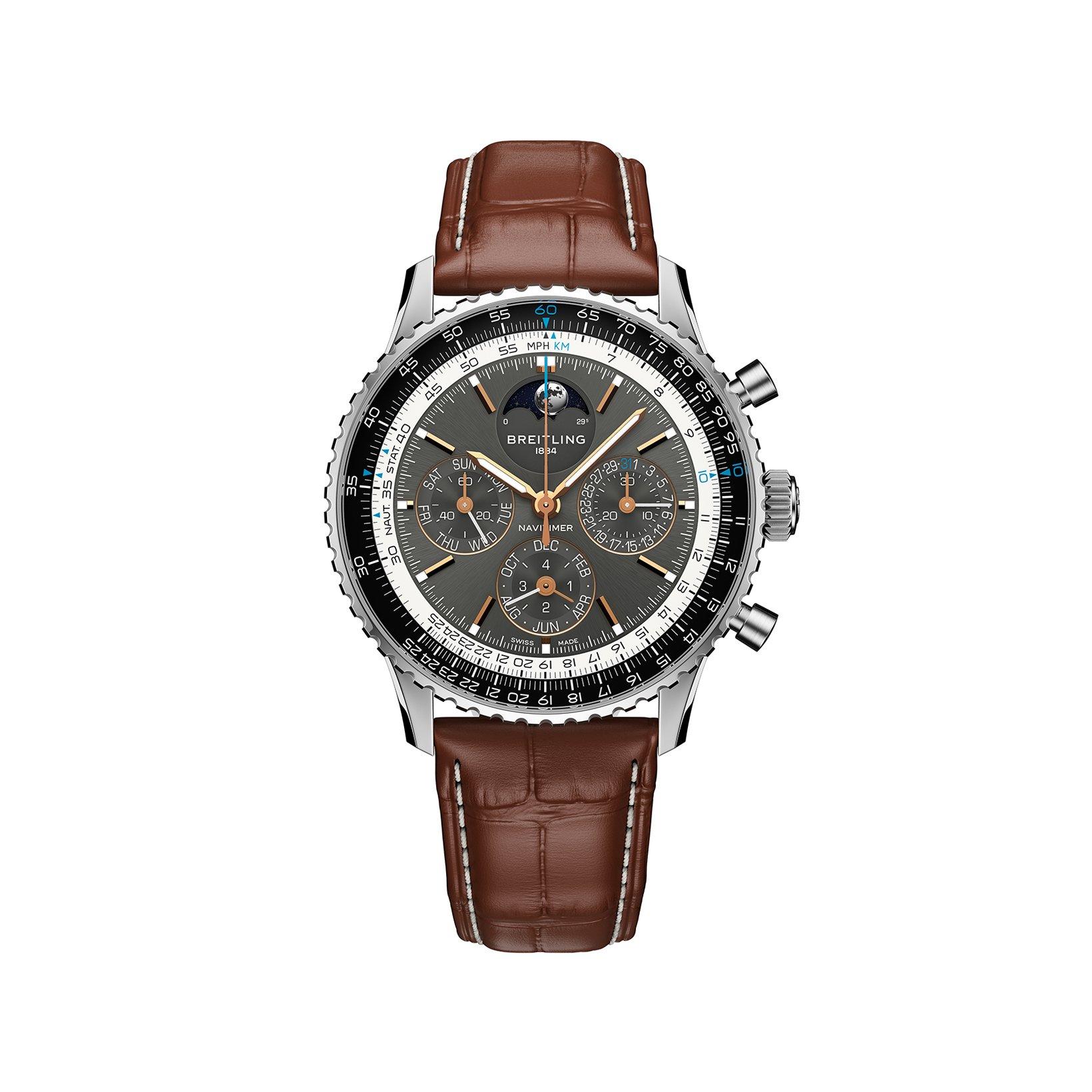 Breitling Navitimer B19 Automatic 43 mm Stainless Steel And Platinum Watch  Anthracite Dial   Alligator Leather Strap