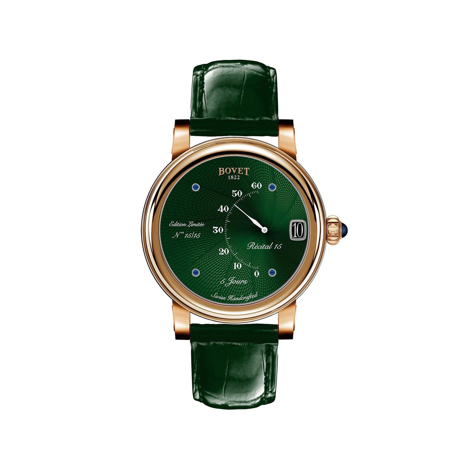 Bovet Dimier Recital 15 Manual Winding 42 mm Red Gold Watch  Green Dial   Croco Leather Strap