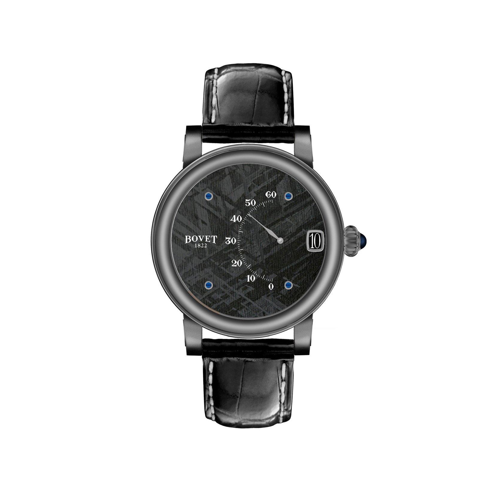 Bovet Dimier Recital 15 Manual Winding 42 mm Sandblasted Titanium Watch  Black Dial   Croco Leather Strap