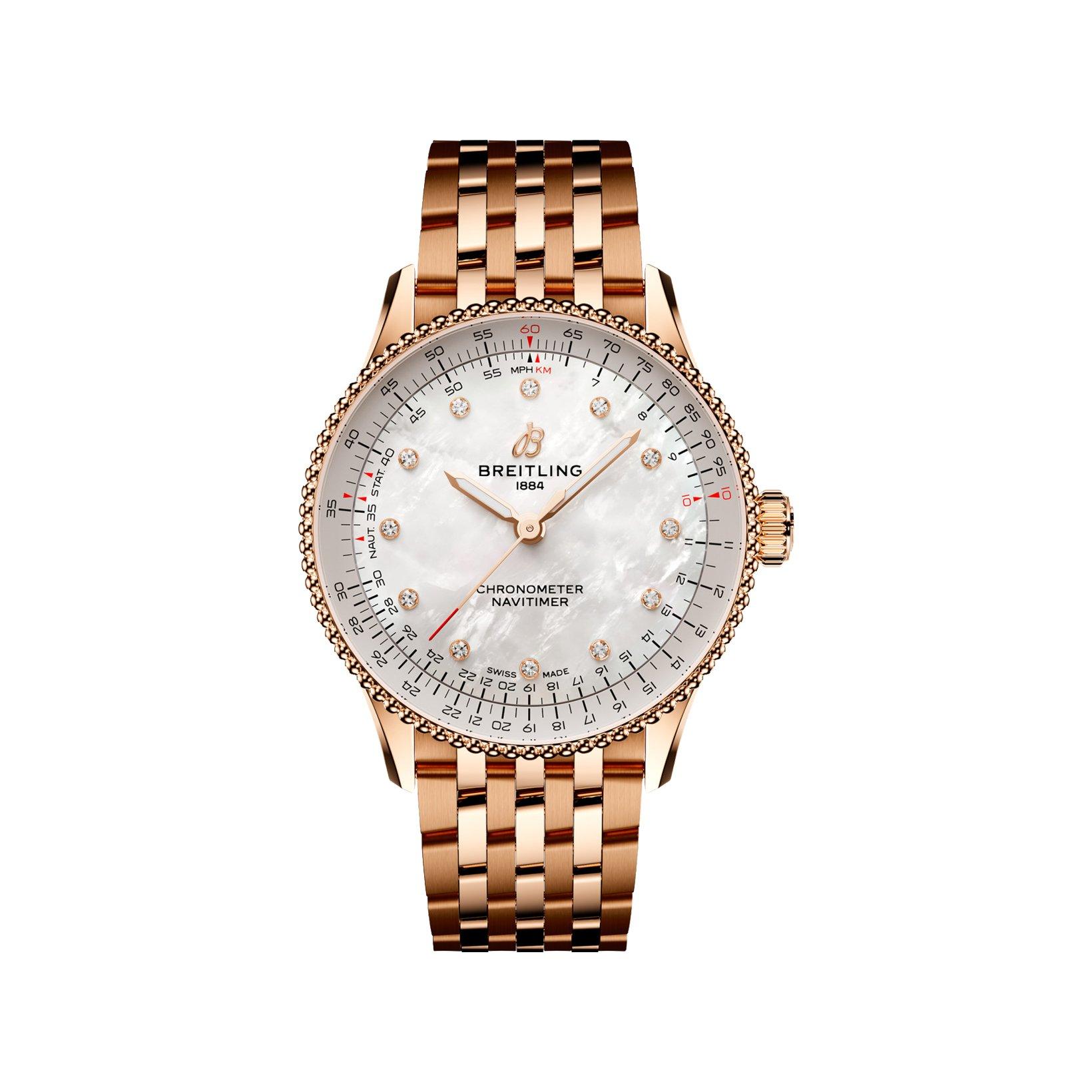 Breitling Navitimer B17 Automatic 36 mm Red Gold Watch  White Dial  Red Gold Bracelet