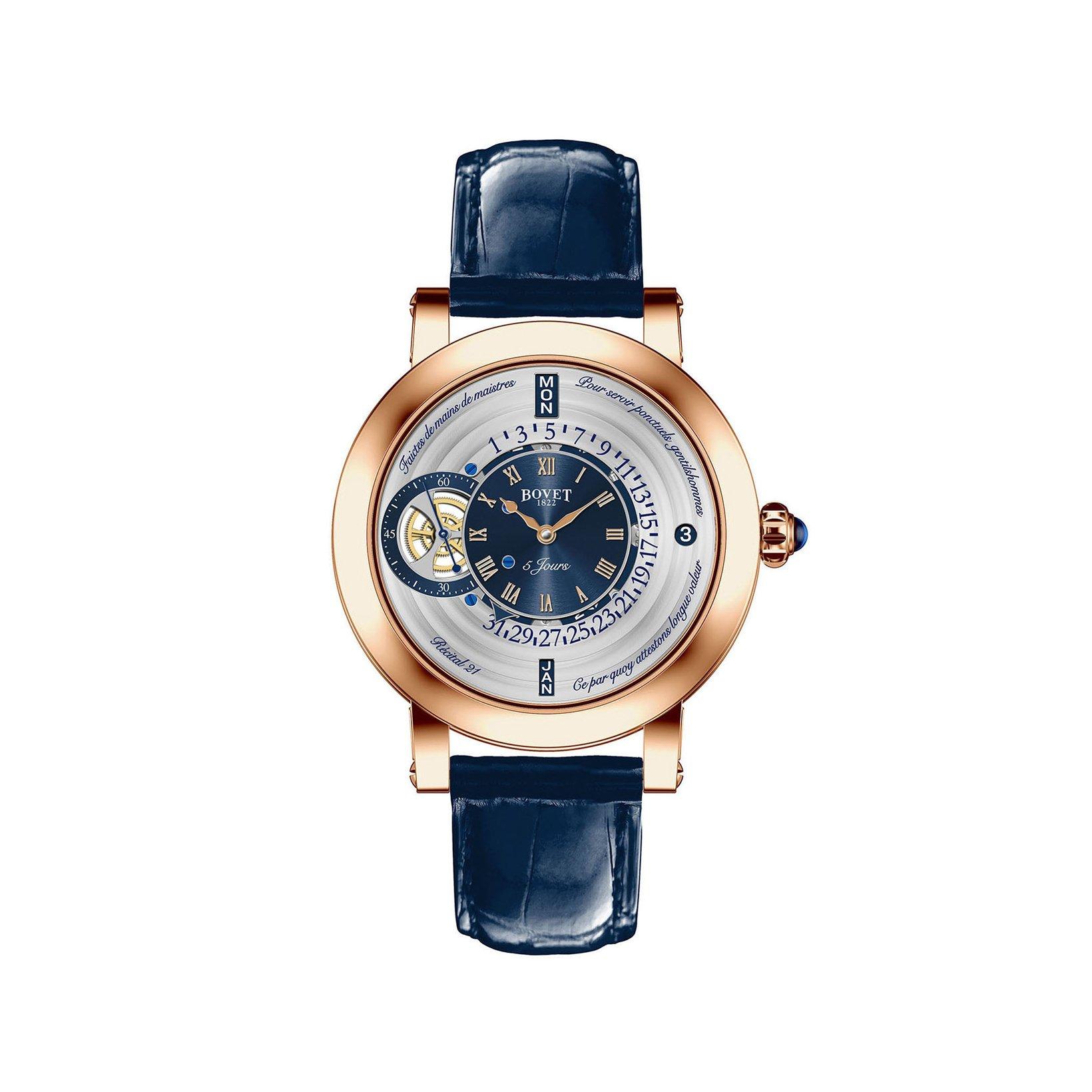 Bovet Dimier Recital 21 Manual Winding 42 mm Red Gold Watch  Blue Dial   Croco Leather Strap