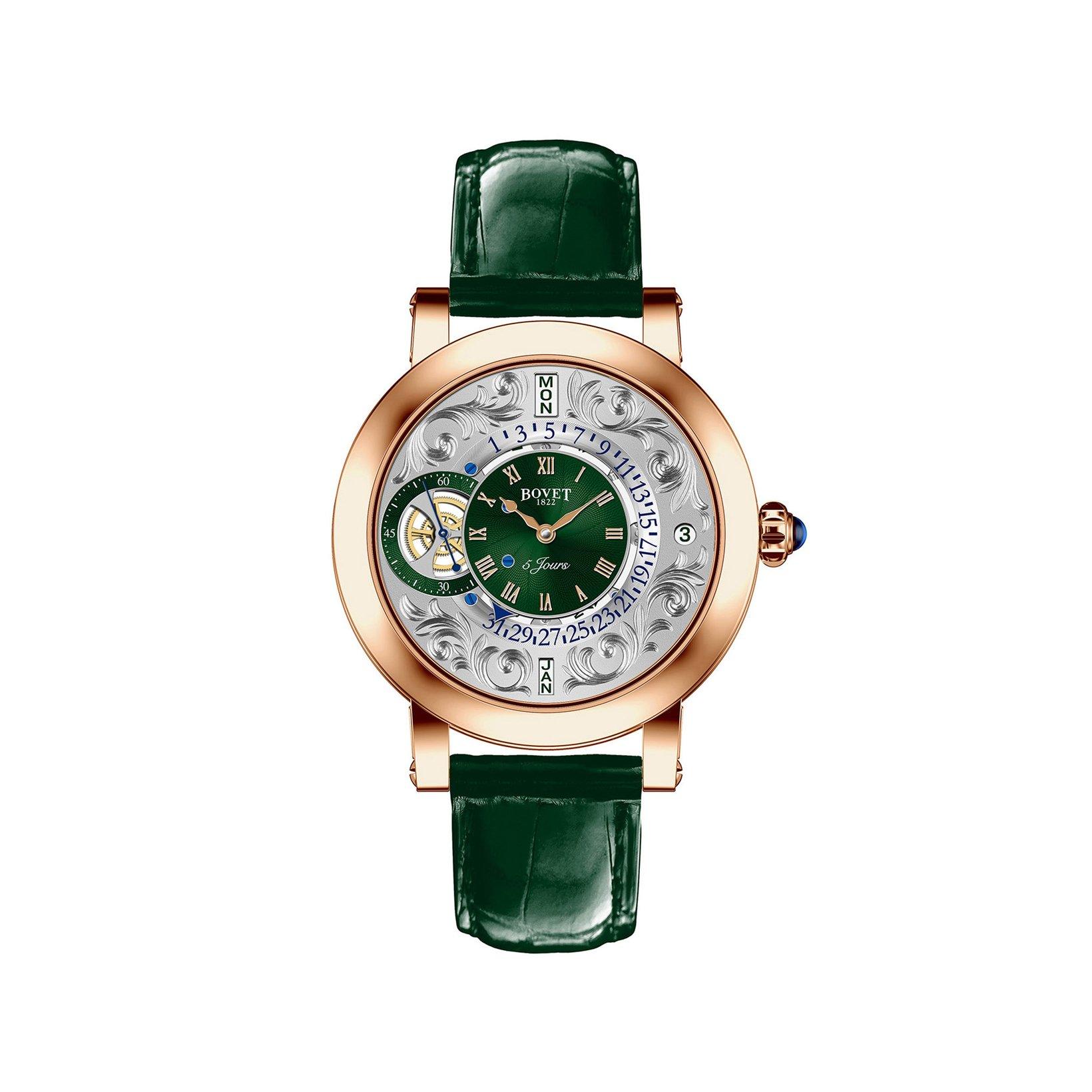 Bovet Dimier Recital 21 Manual Winding 42 mm Red Gold Watch  Green Dial   Croco Leather Strap