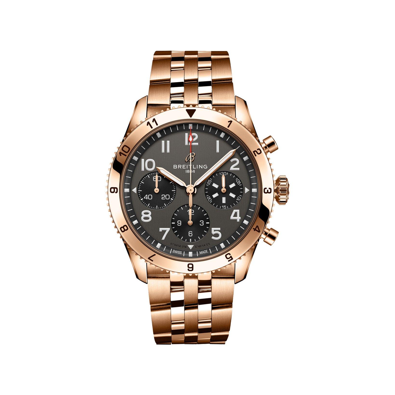 Breitling Aviator B23 Automatic 42 mm Red Gold Watch  Grey Dial  Red Gold Bracelet