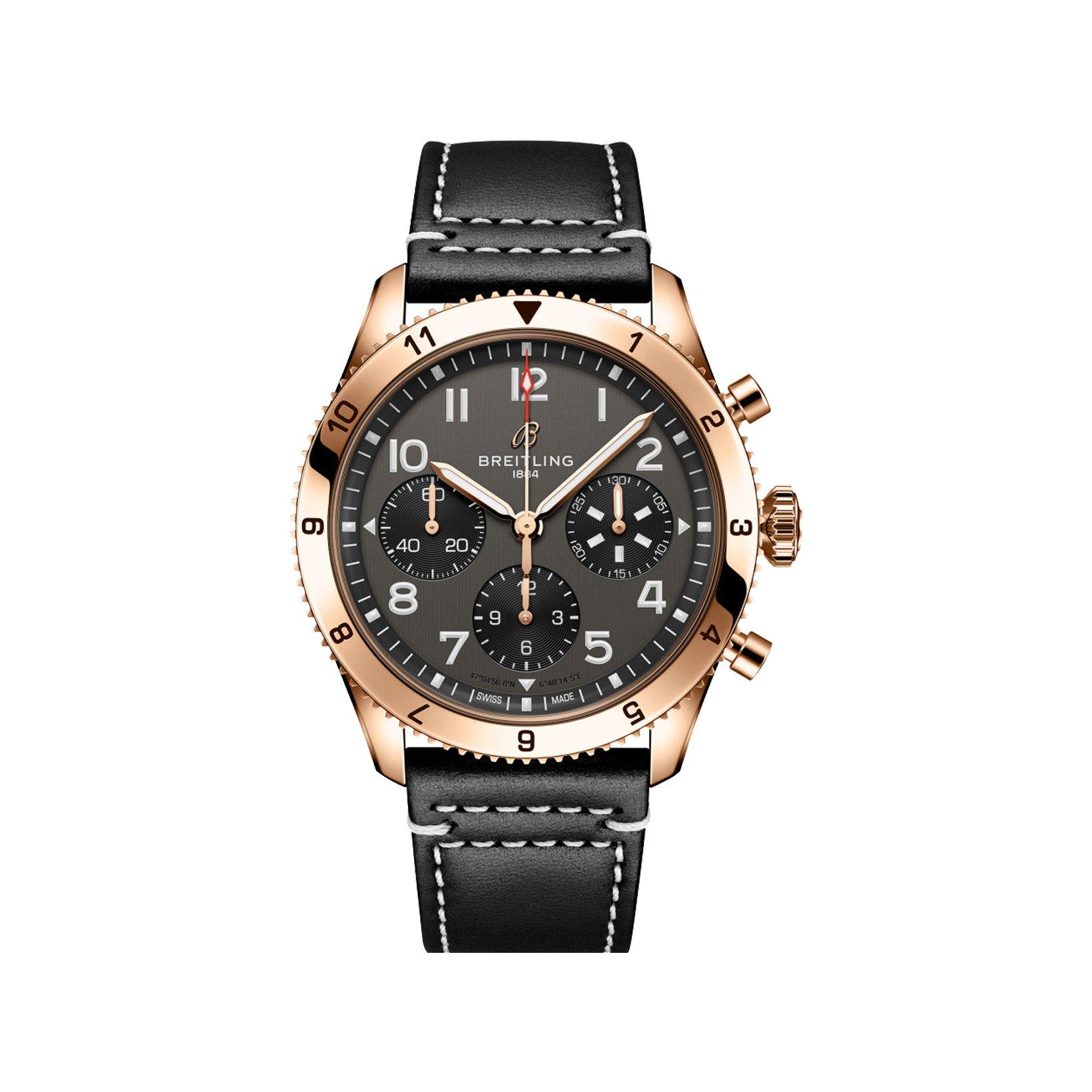 Breitling Aviator B23 Automatic 42 mm Red Gold Watch  Grey Dial   Calf Skin Leather Strap