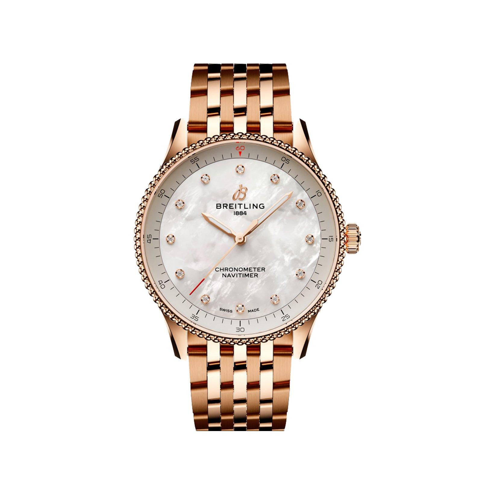 Breitling Navitimer B77 Quartz 32 mm Red Gold Watch  White Dial  Red Gold Bracelet