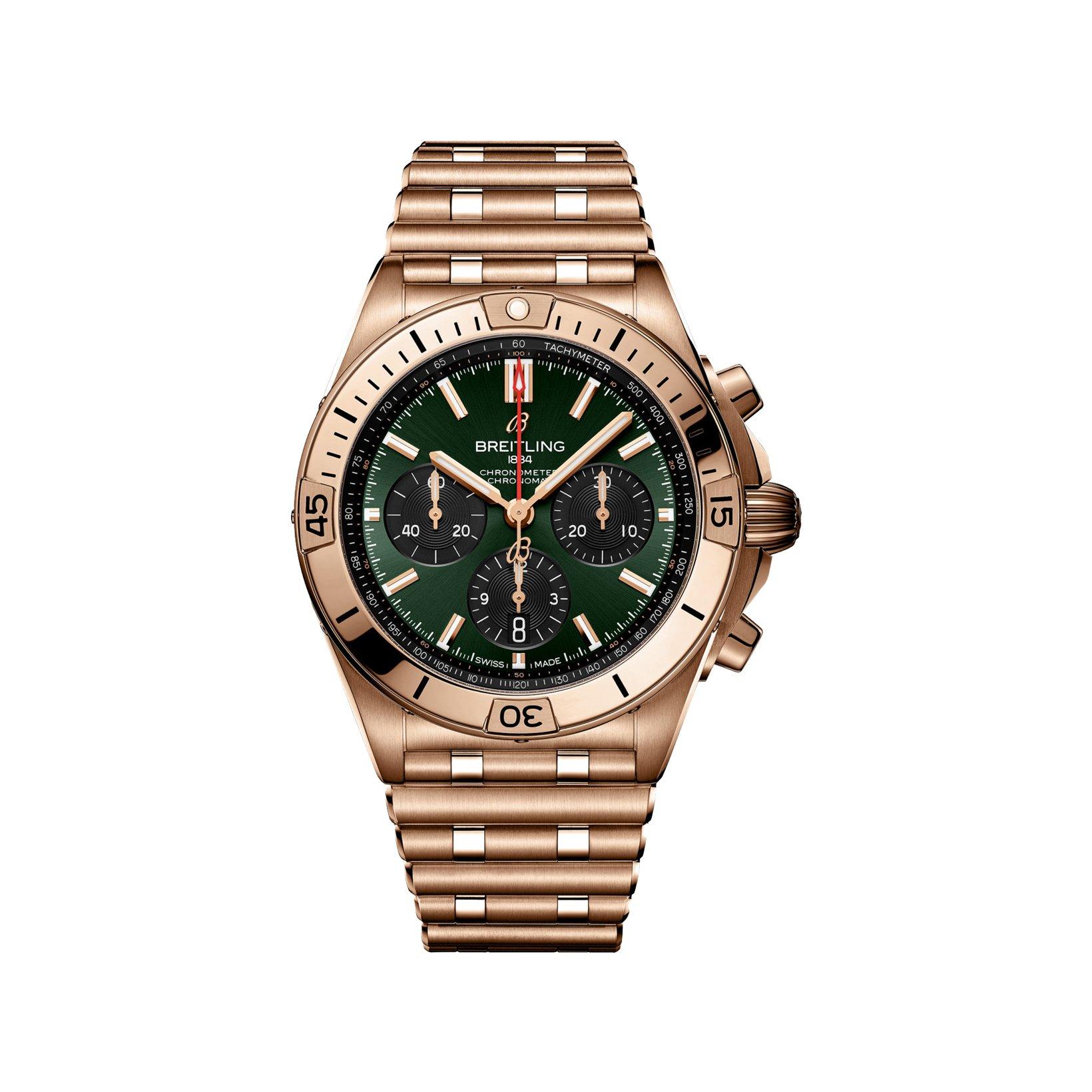 Breitling Chronomat B01 Automatic 42 mm Red Gold Watch  Green Dial  Red Gold Bracelet