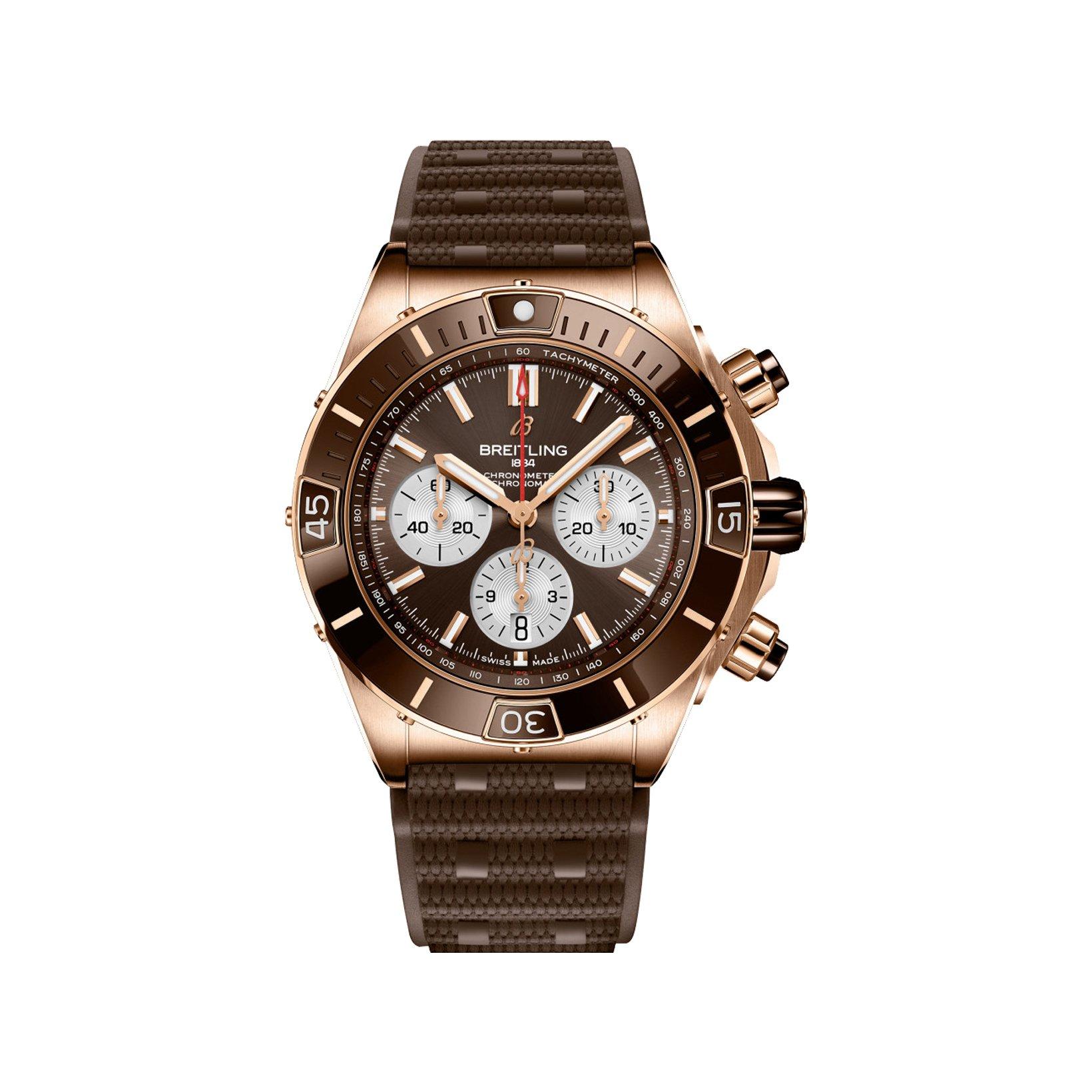 Breitling Chronomat B01 Automatic 44 mm Red Gold Watch  Brown Dial   Rubber Strap