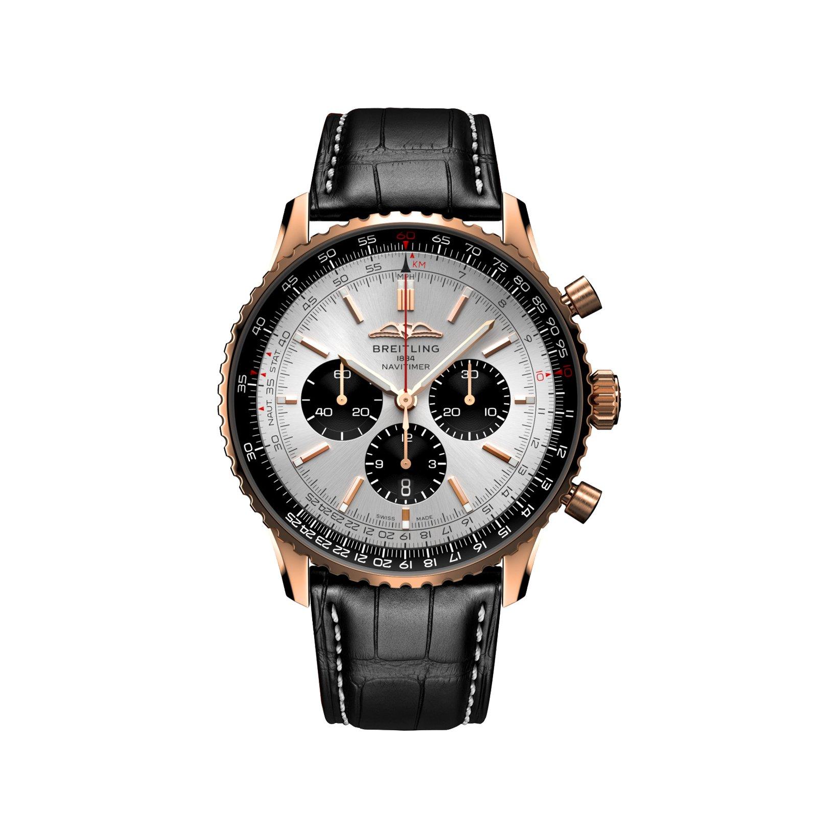 Breitling Navitimer B01 Automatic 46 mm Red Gold Watch  Silver Dial   Alligator Leather Strap