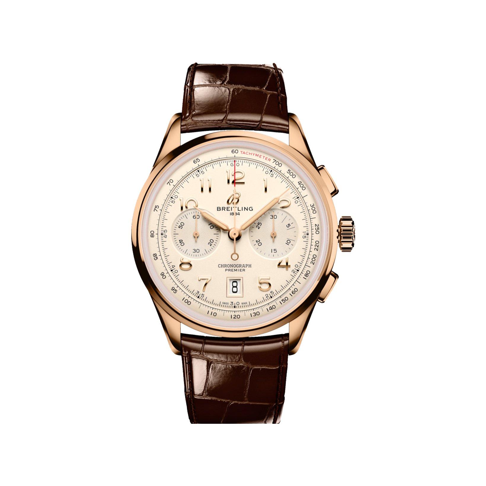Breitling Premier B01 Automatic 42 mm Red Gold Watch  Cream Dial   Alligator Leather Strap