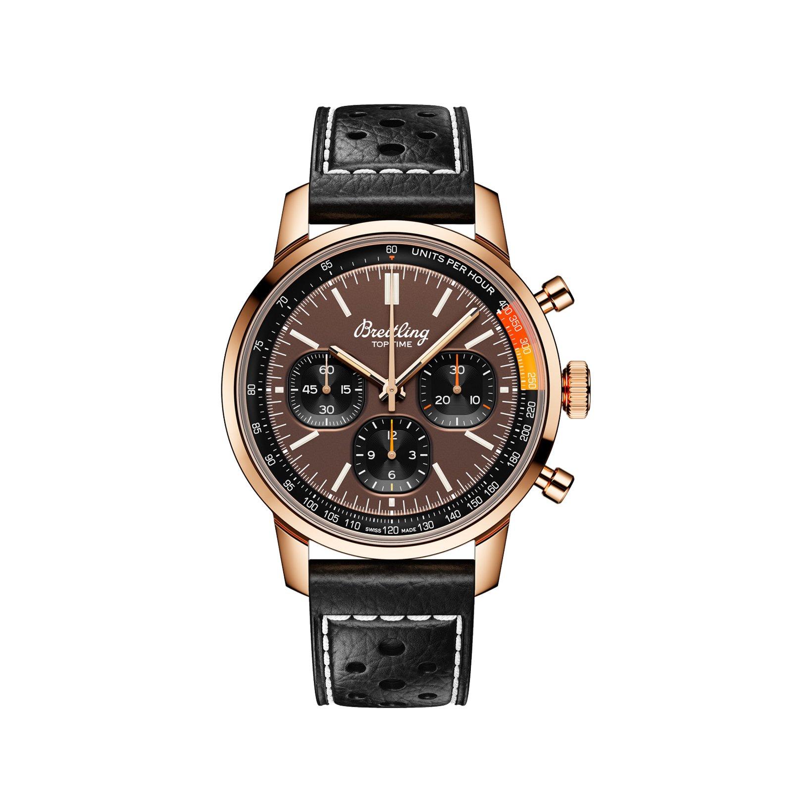Breitling Top Time B01 Automatic 41 mm Red Gold Watch  Brown And Black Dial   Calf Skin Leather Strap