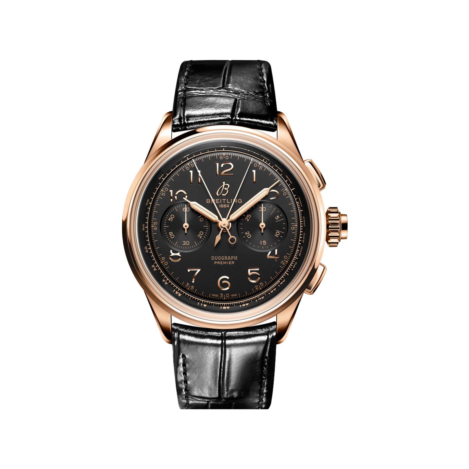 Breitling Premier B15 Automatic 42 mm Red Gold Watch  Black Dial   Alligator Leather Strap