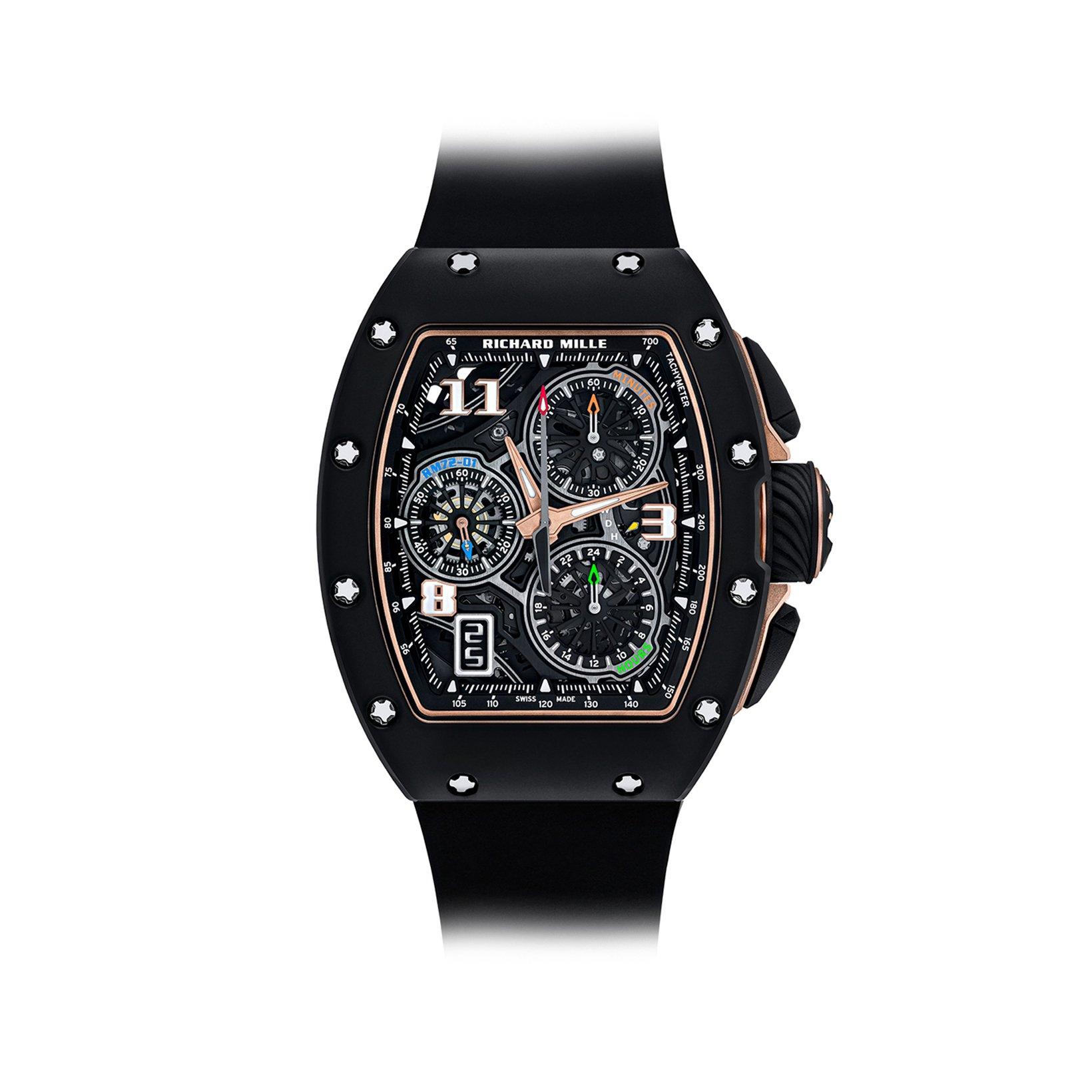 Richard Mille Rm 72-01 Black Ceramic - Red Gold Center Case Black Ceramic - Red Gold Center Case Automatic 38.4x47.34 mm Ceramic Watch  Black Dial   Rubber Strap