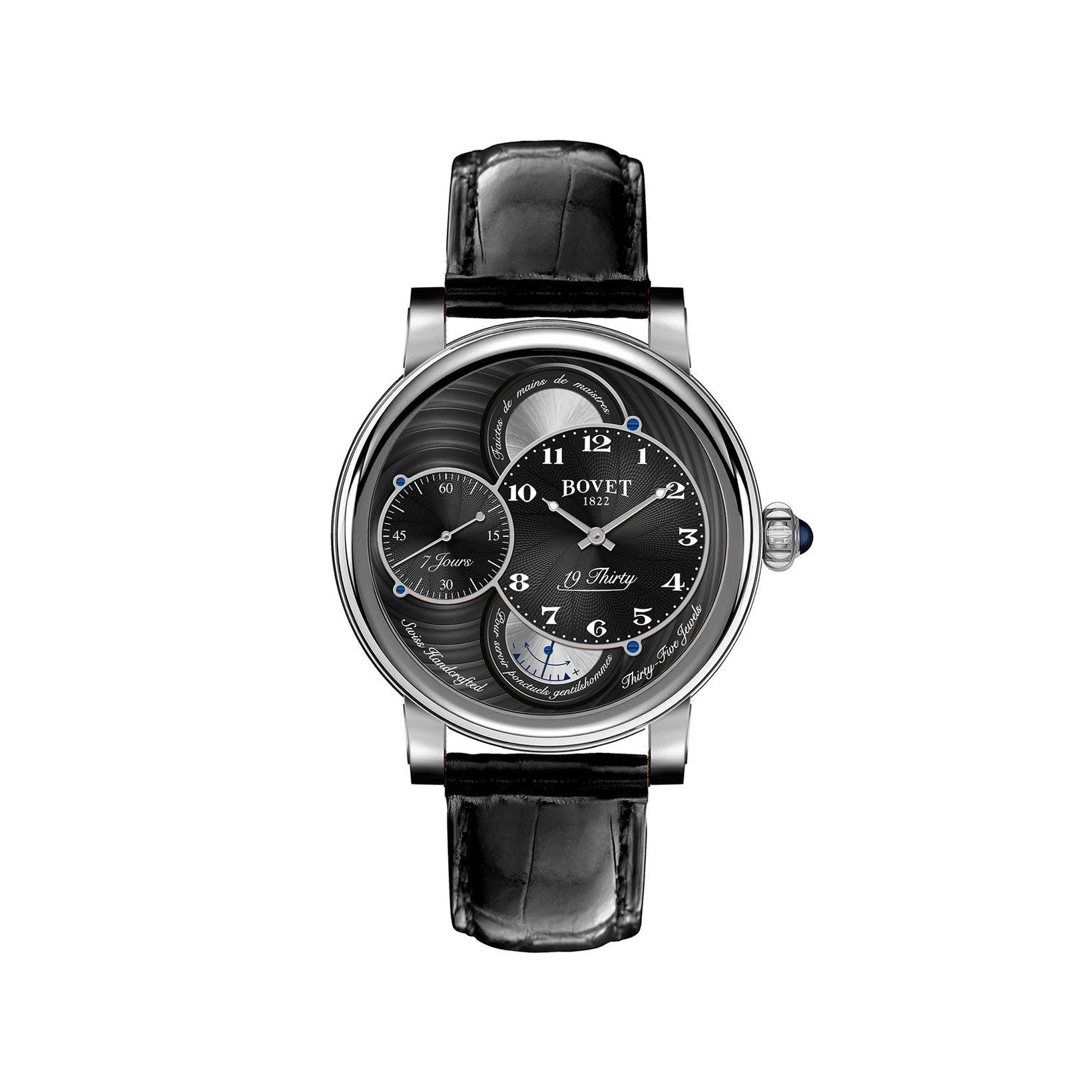 Bovet Dimier 19thirty Manual Winding 42 mm Stainless Steel Watch  Black Dial   Croco Leather Strap