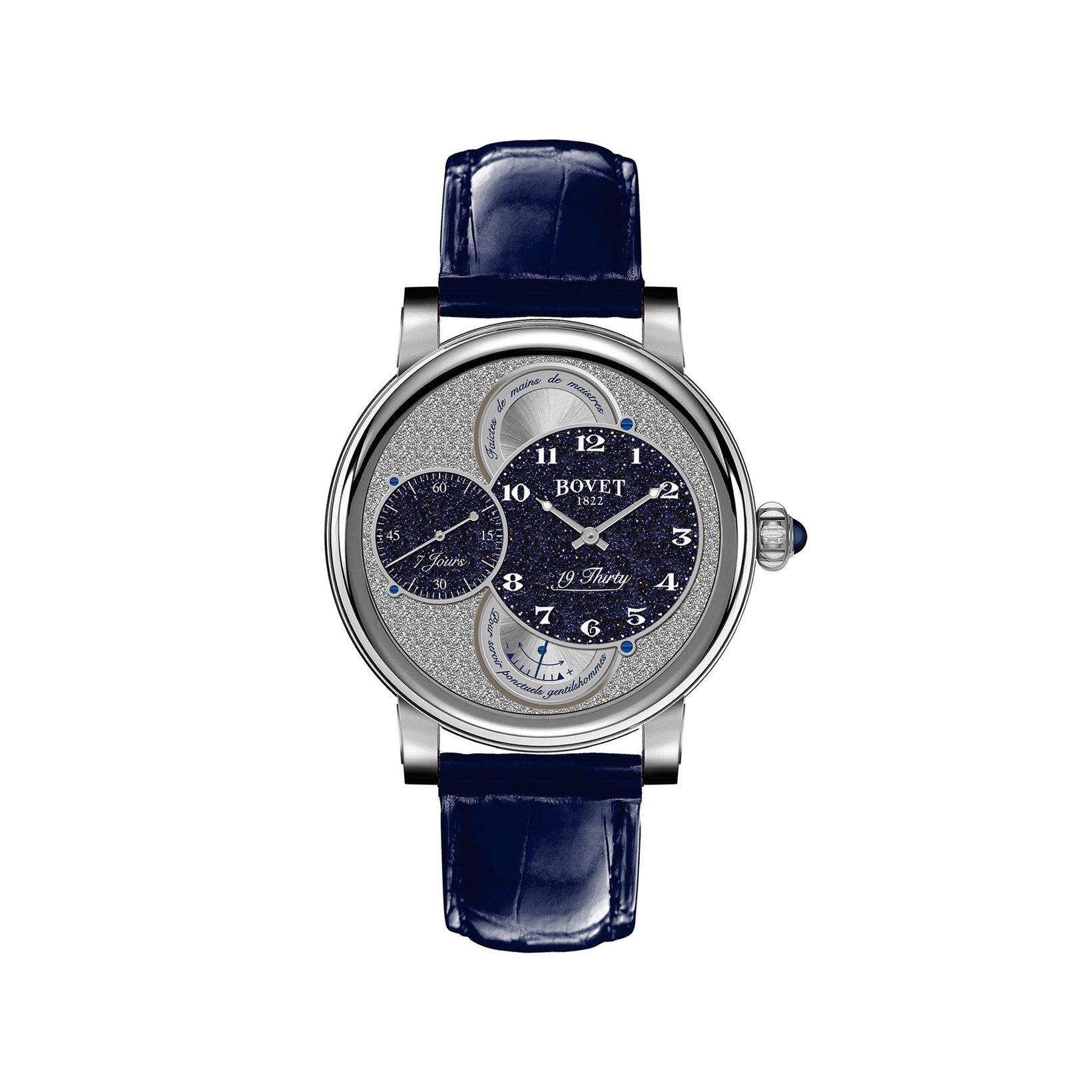 Bovet Dimier 19thirty Manual Winding 42 mm Stainless Steel Watch  Blue Dial   Croco Leather Strap