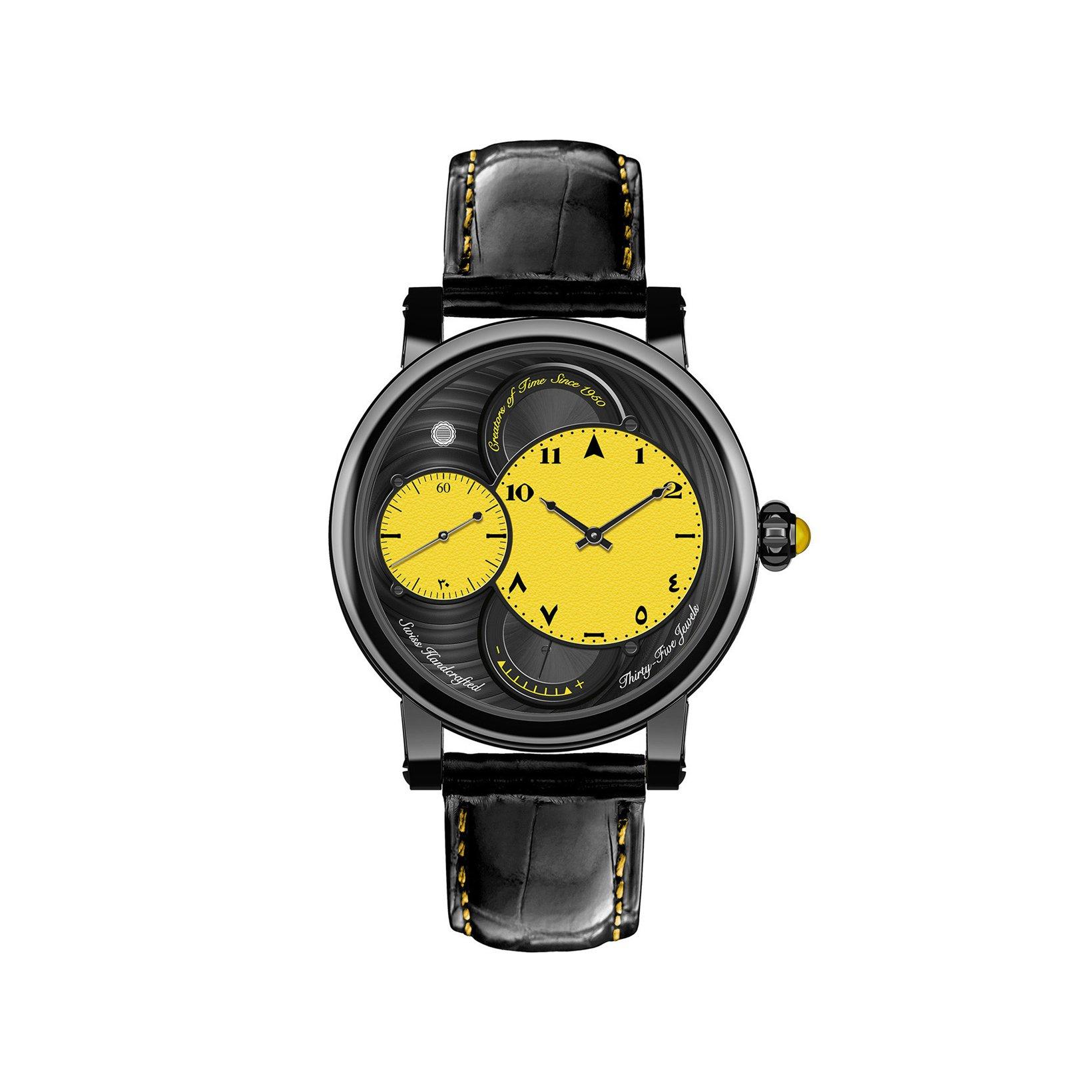 Bovet Dimier 19thirty Manual Winding 42 mm Stainless Steel And Black Pvd Watch  Yellow Dial   Croco Leather Strap