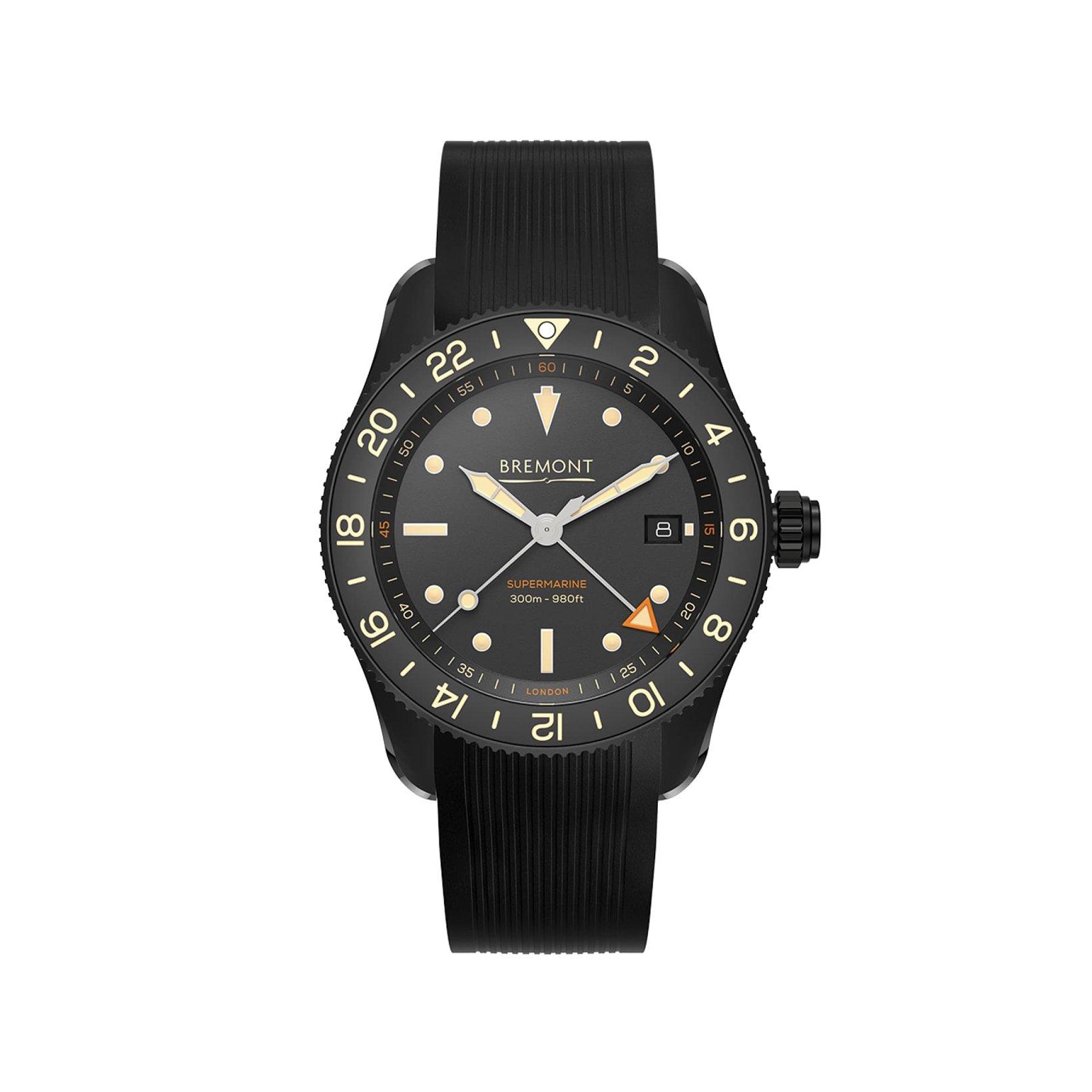 Bremont Supermarine S302 Jet Automatic 40 mm Stainless Steel Watch  Black Dial   Rubber Strap