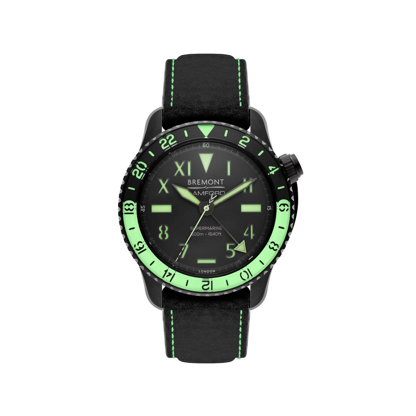 Bremont Supermarine Supermarine S502 Bamford Aurora Automatic 43 mm Stainless Steel Watch  Black Dial   Nubuck Leather Strap