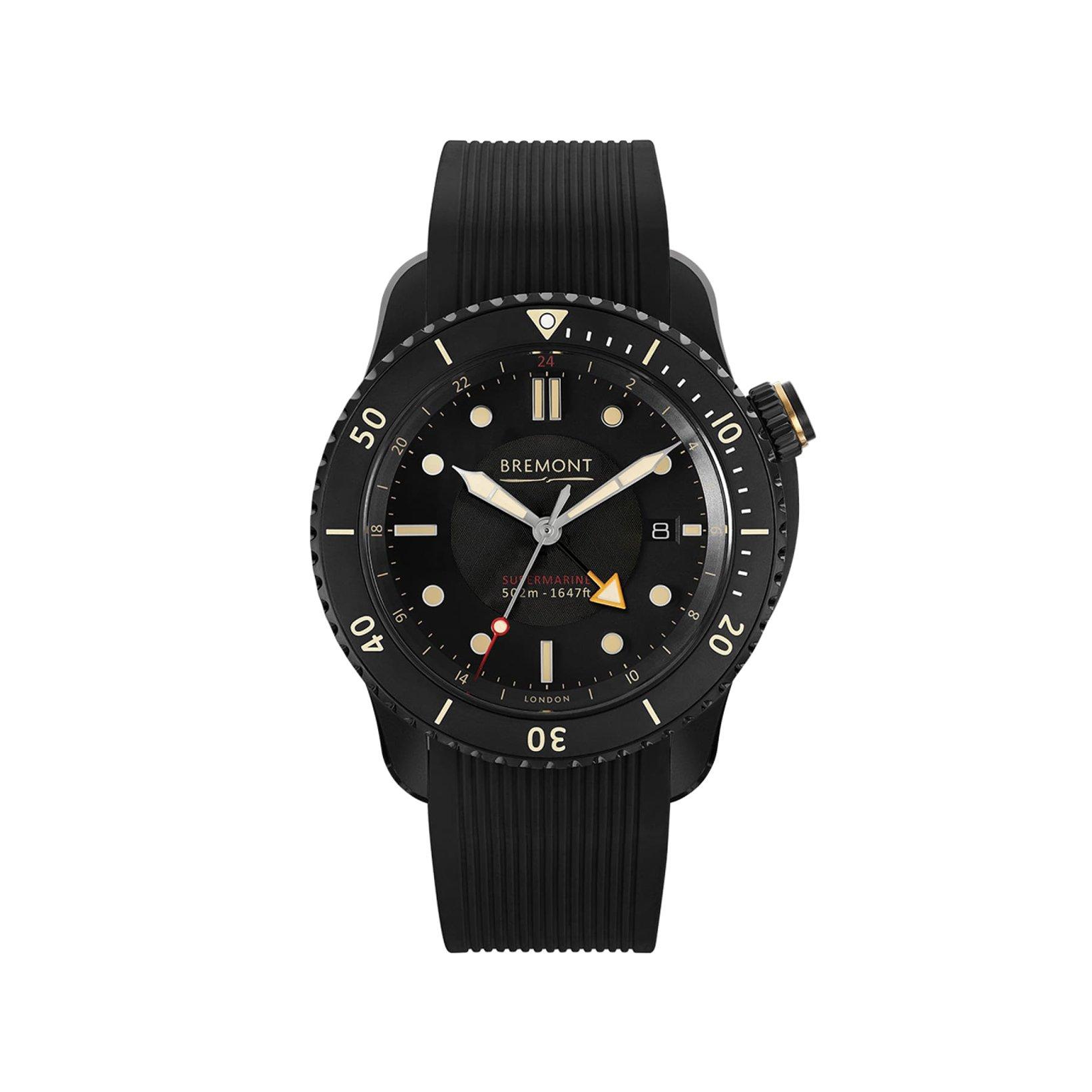 Bremont Supermarine S502 Jet Automatic 43 mm Stainless Steel Watch  Black Dial   Rubber Strap
