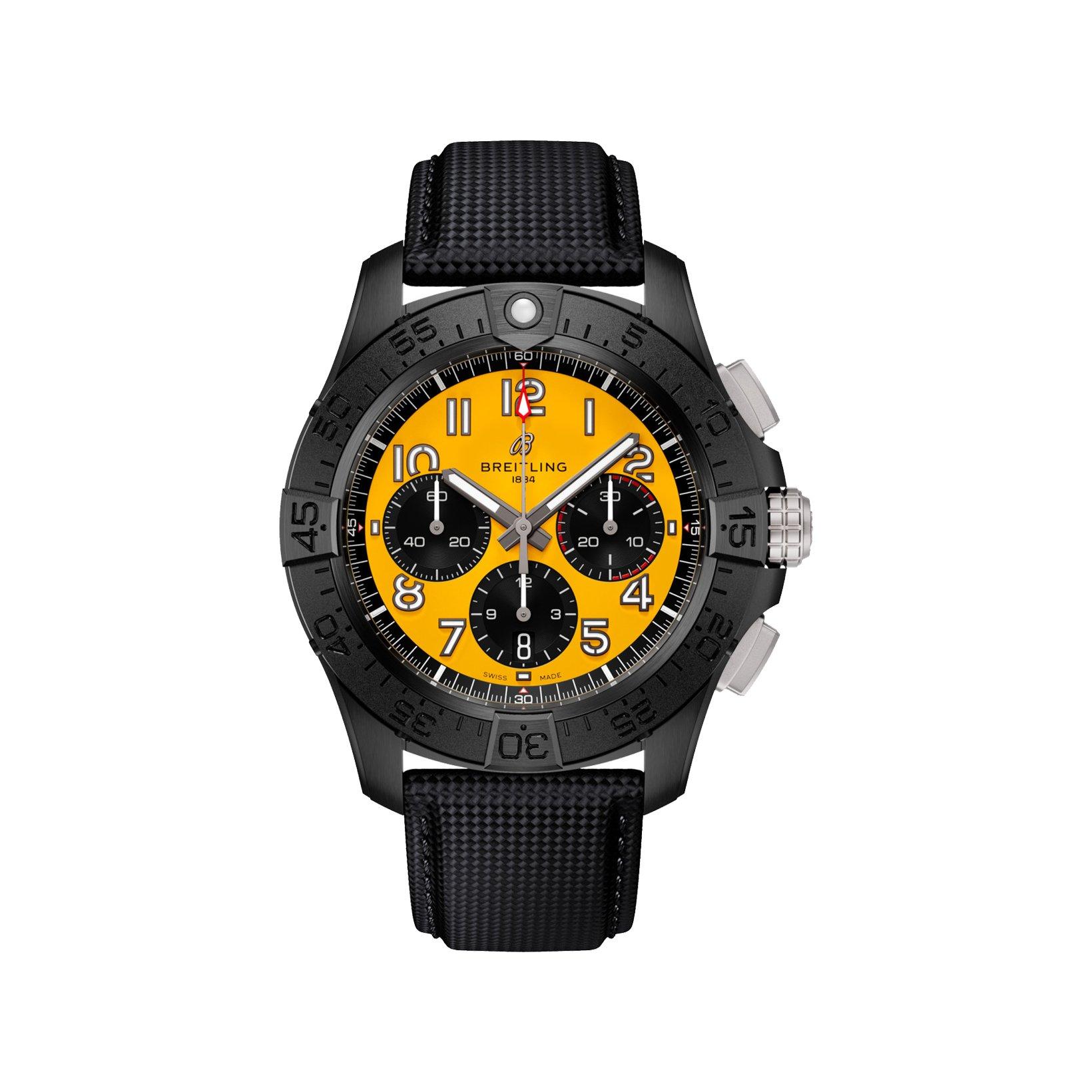 Breitling Avenger B01 Automatic 44 mm Ceramic Watch  Yellow Dial   Calf Skin Leather Strap