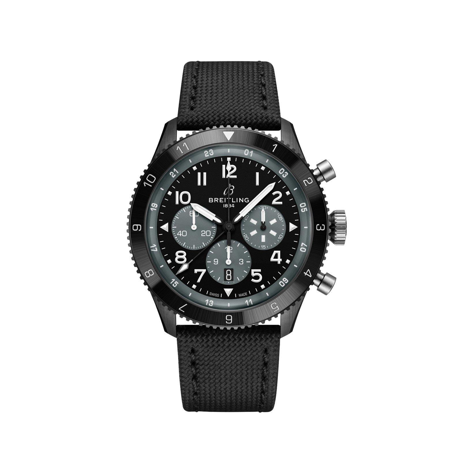 Breitling Aviator B04 Automatic 46 mm Ceramic Watch  Black Dial   Calf Skin Leather Strap